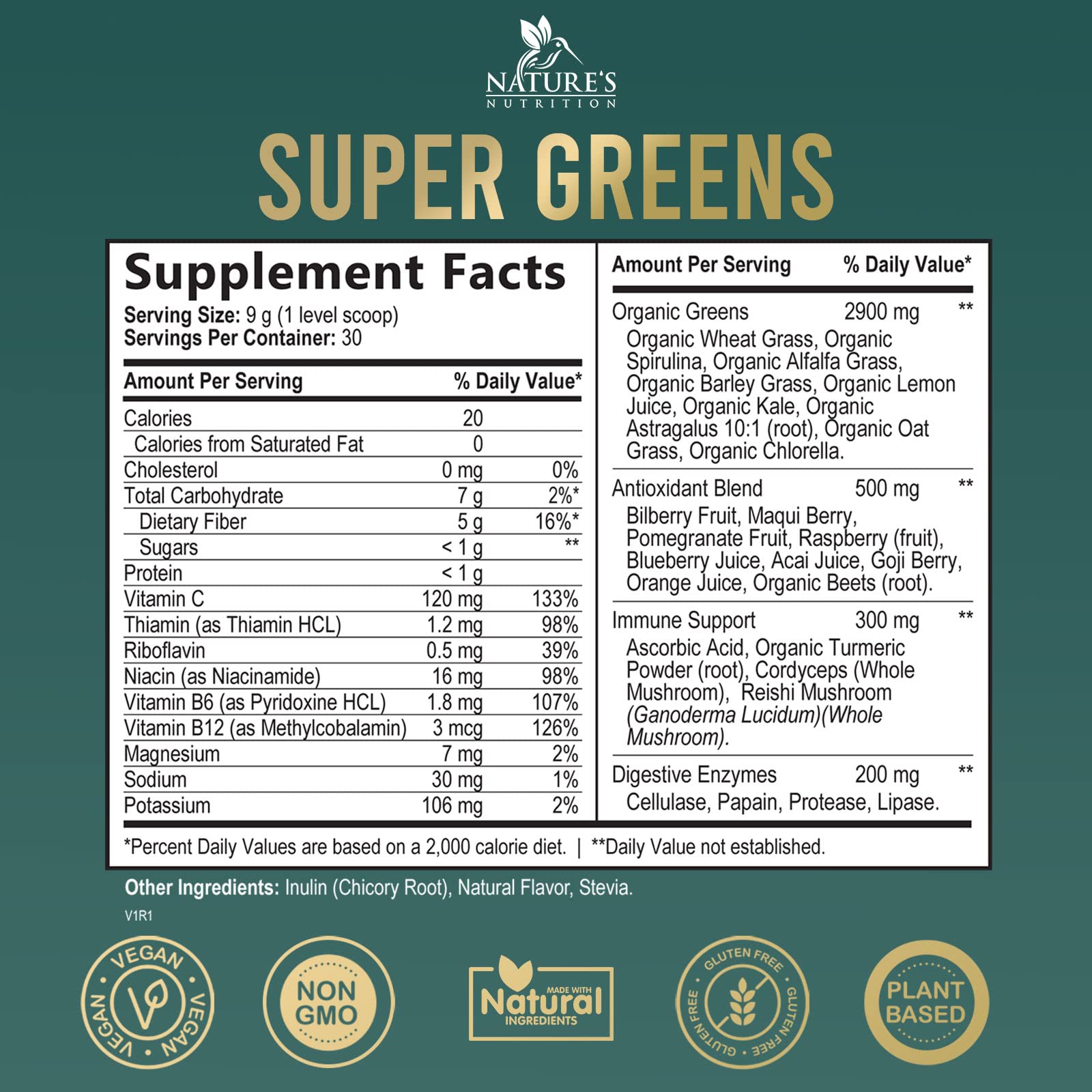 Greens Superfood Powder Supplement - Super Green Smoothie Mix Blend with Spirulina Nature's Nutrition buy supplements canada