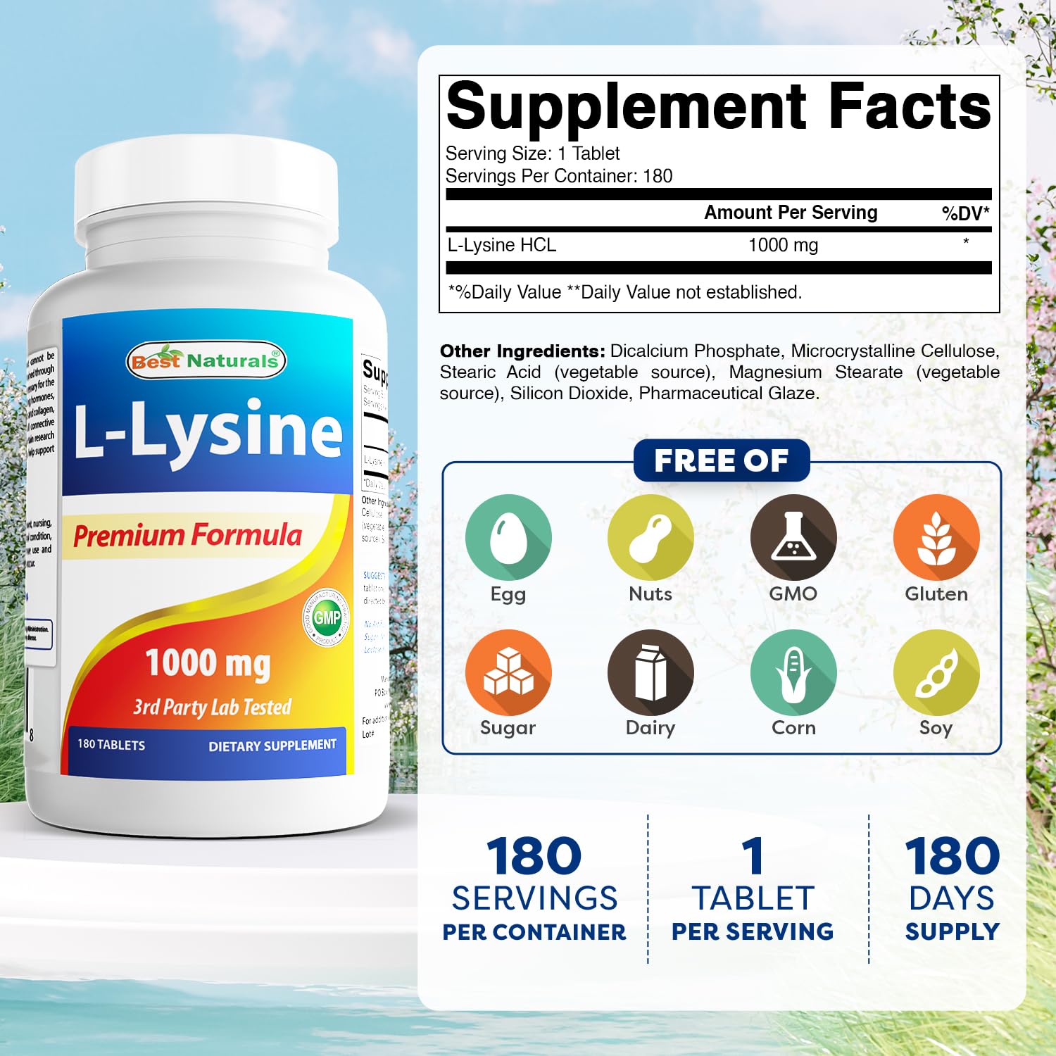 Best Naturals L-Lysine 1000mg 180 Tablets - Double Strength Lysine for stronger immune health & cold sores Best Naturals buy supplements canada