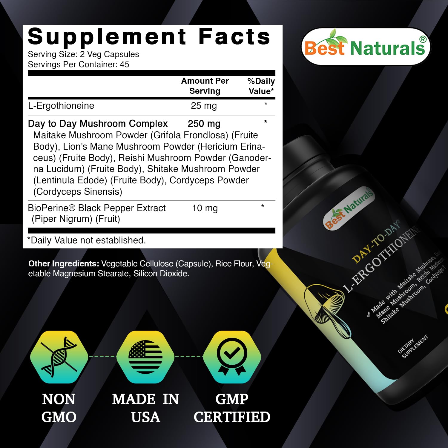 Best Naturals Day-to-Day L-Ergothioneine 25 mg with Maitake Mushrom, Lion's Mane Mushroom, Reishi Mushroom 90 Capsules Best Naturals buy supplements canada