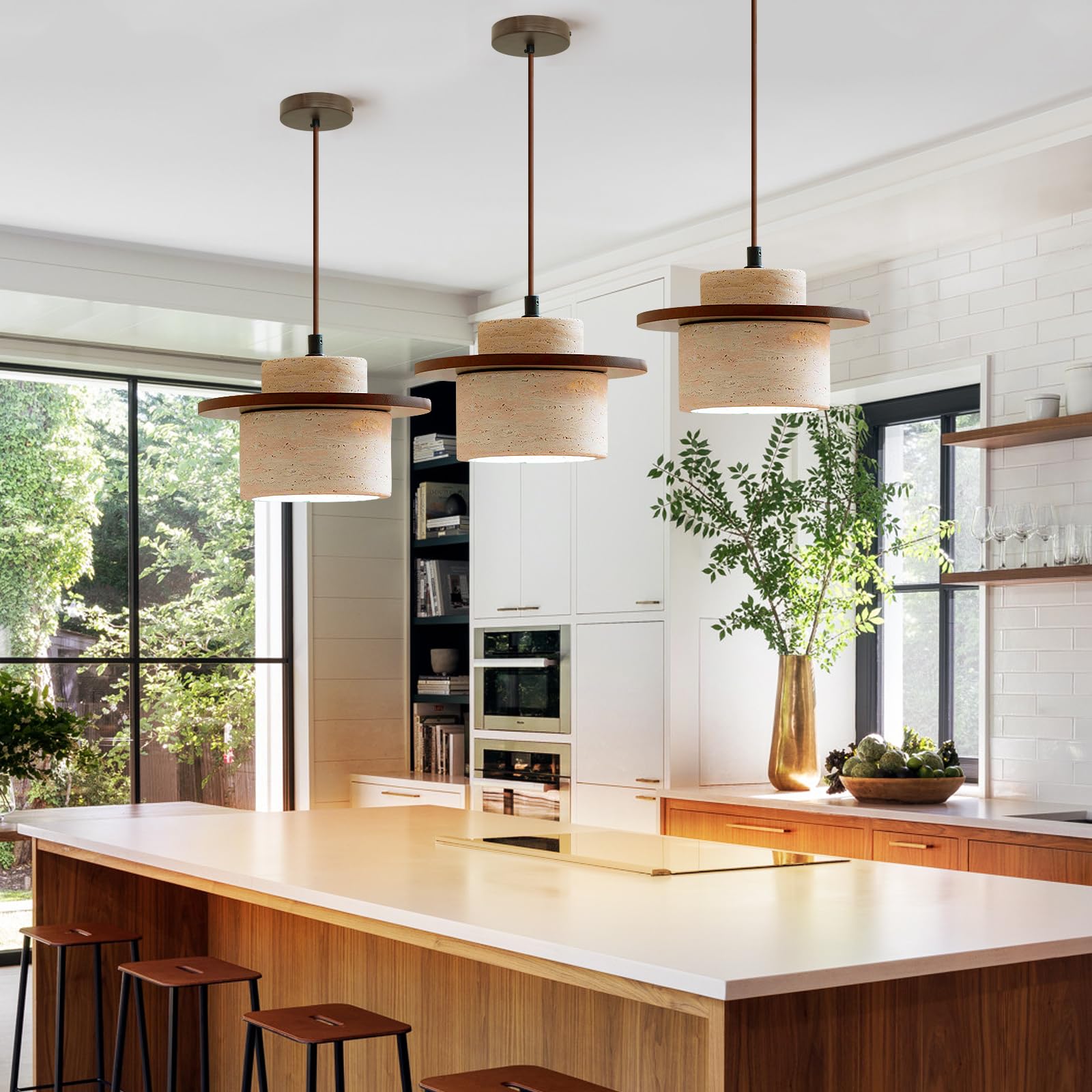 Nordic Pendant Light Natural Yellow Travertine Lamp Simple Wabi Sabi Lamp Suitable for Restaurant Bedside Kitchen Island Cafe Wood Pendant Light (Walnut Color) Generic buy supplements canada