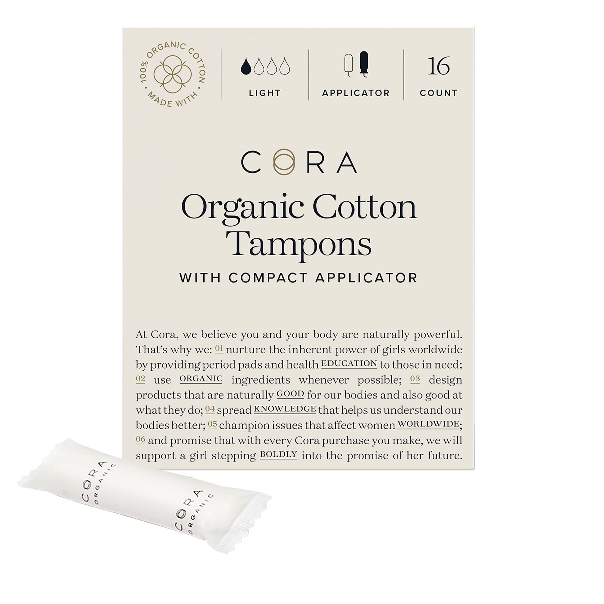 Cora Organic Applicator Tampons | Light Absorbency | 100% Cotton Core, Unscented, BPA-Free Compact Cora buy supplements canada