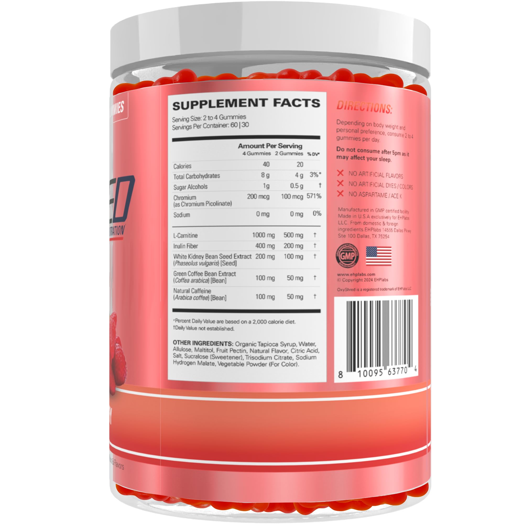 EHP Labs OxyShred Gummies - Pre Workout Gummies & Energy Chews with 100mg Caffeine, L-Carnitine for Thermo & Metabolic Support, All Natural Energy Boost EHP Labs buy supplements canada