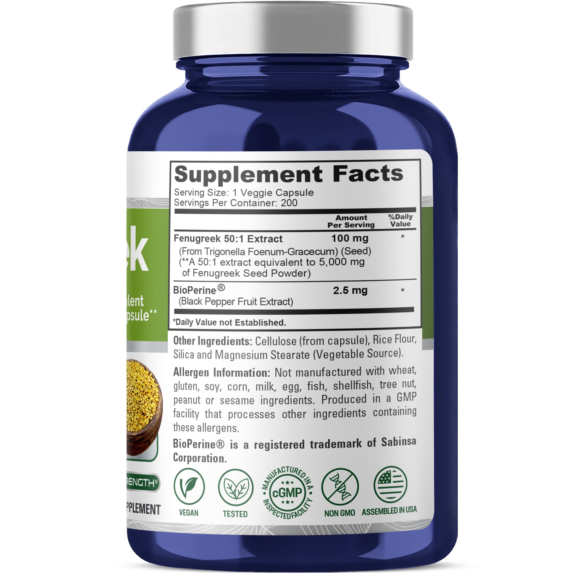 NusaPure Fenugreek Capsules, 50:1 Extract, 100 mg Equivalent to 5,000mg, 200 Veggie Caps, Non-GMO, Vegan NusaPure buy supplements canada