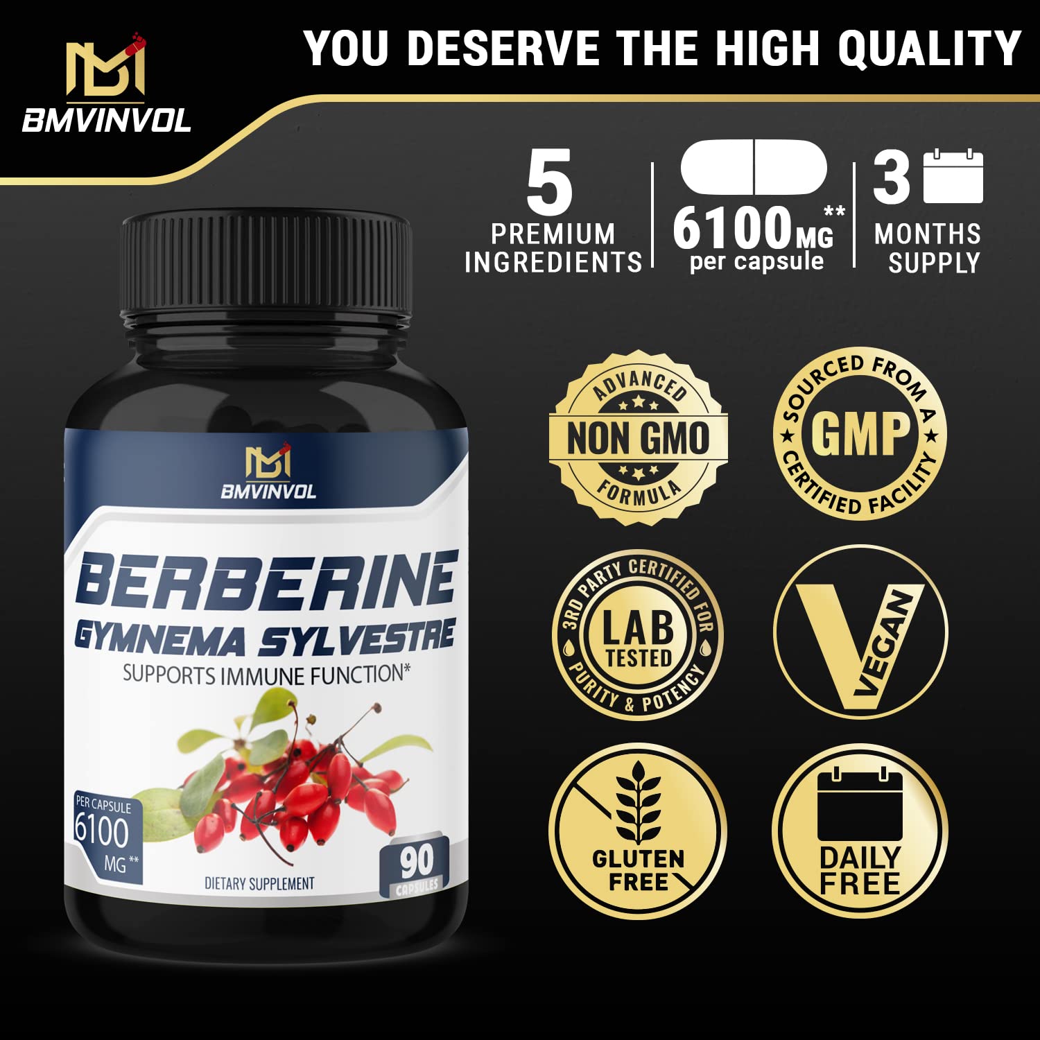 BMVINVOL 5-in-1 Berberine Supplement 6100mg with Ceylon Cinnamon, Gymnema BMVINVOL buy supplements canada