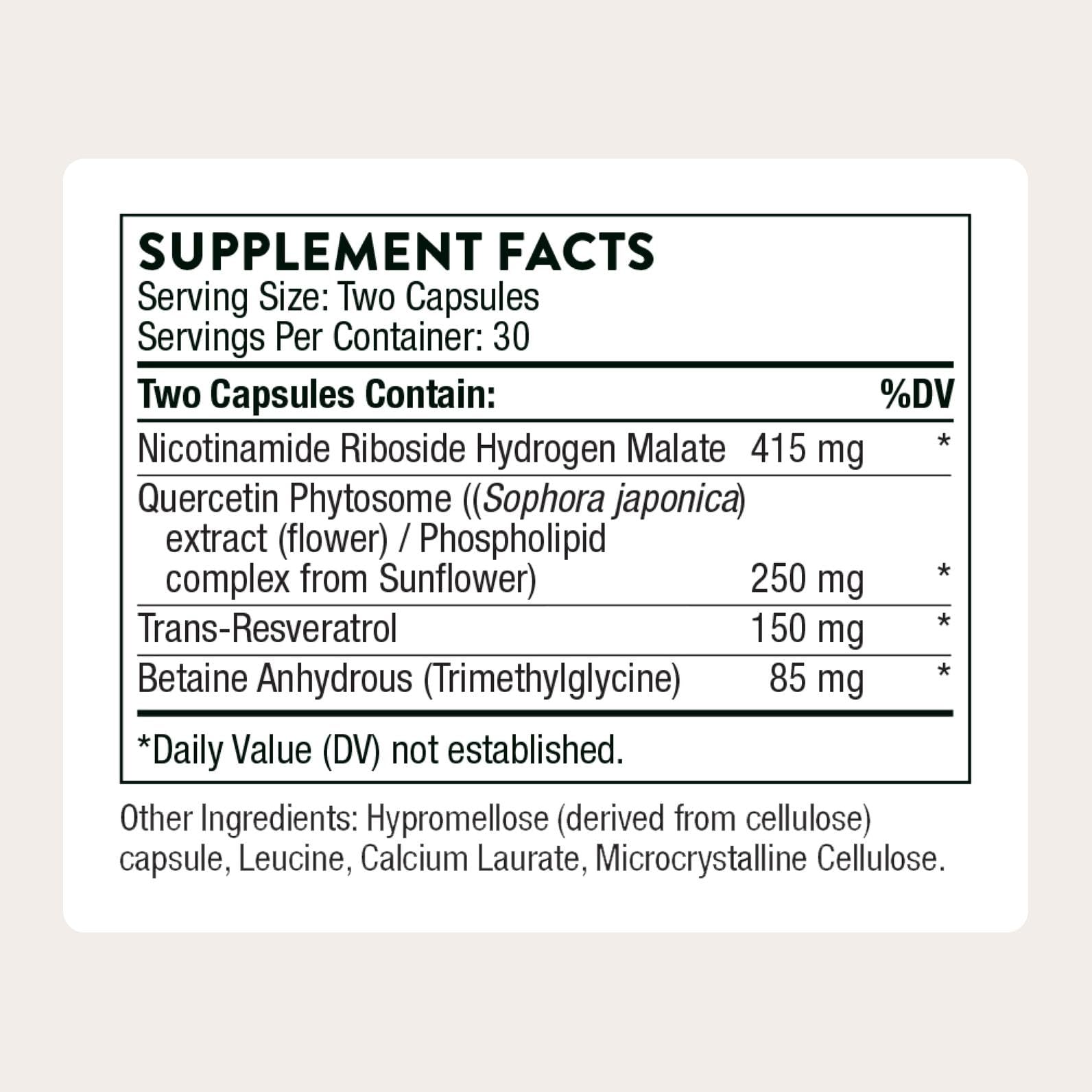 THORNE - ResveraCel - Nicotinamide Riboside with Quercetin Phytosome & Resveratrol - Support Healthy Aging, Methylation, Cellular Energy Production & Metabolism* - 30 Servings THORNE buy supplements canada
