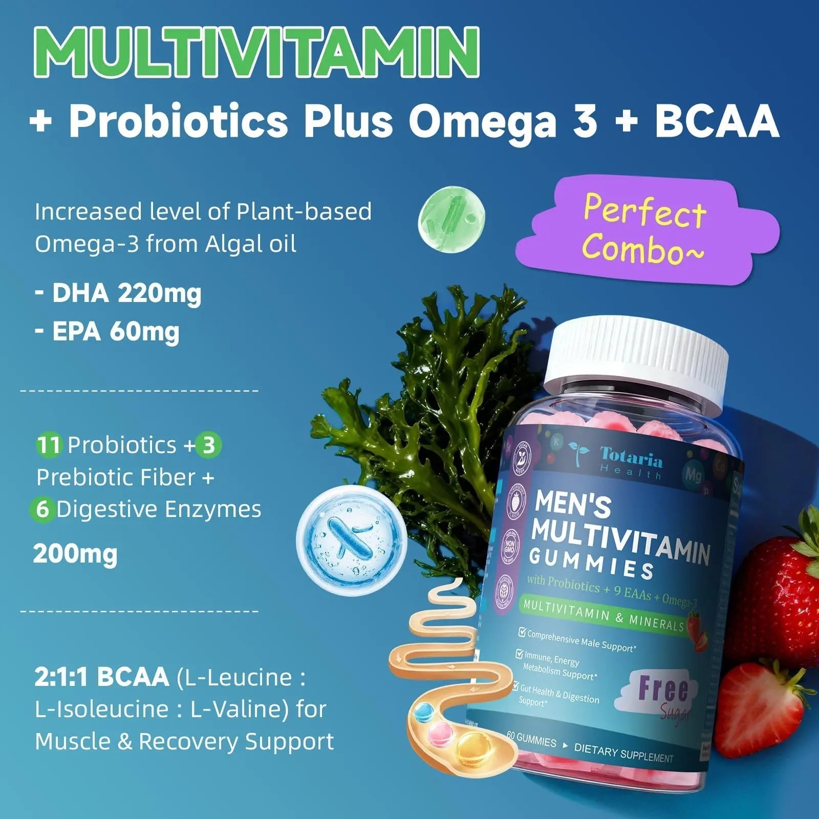 Totaria Sugar Free Multivitamin for Men with Omega 3, Probiotics, Mens Multivitamins Gummies w/Methylated B Complex Totaria buy supplements canada
