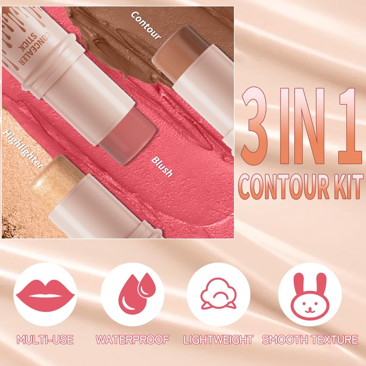 3Pcs Cream Contour Sticks Kit, Highlighter Stick Blush Stick Cream Contour Kit Makeup Set with Brush,Face Brightens & Shades Contour Stick Waterproof for Women QIC buy supplements canada