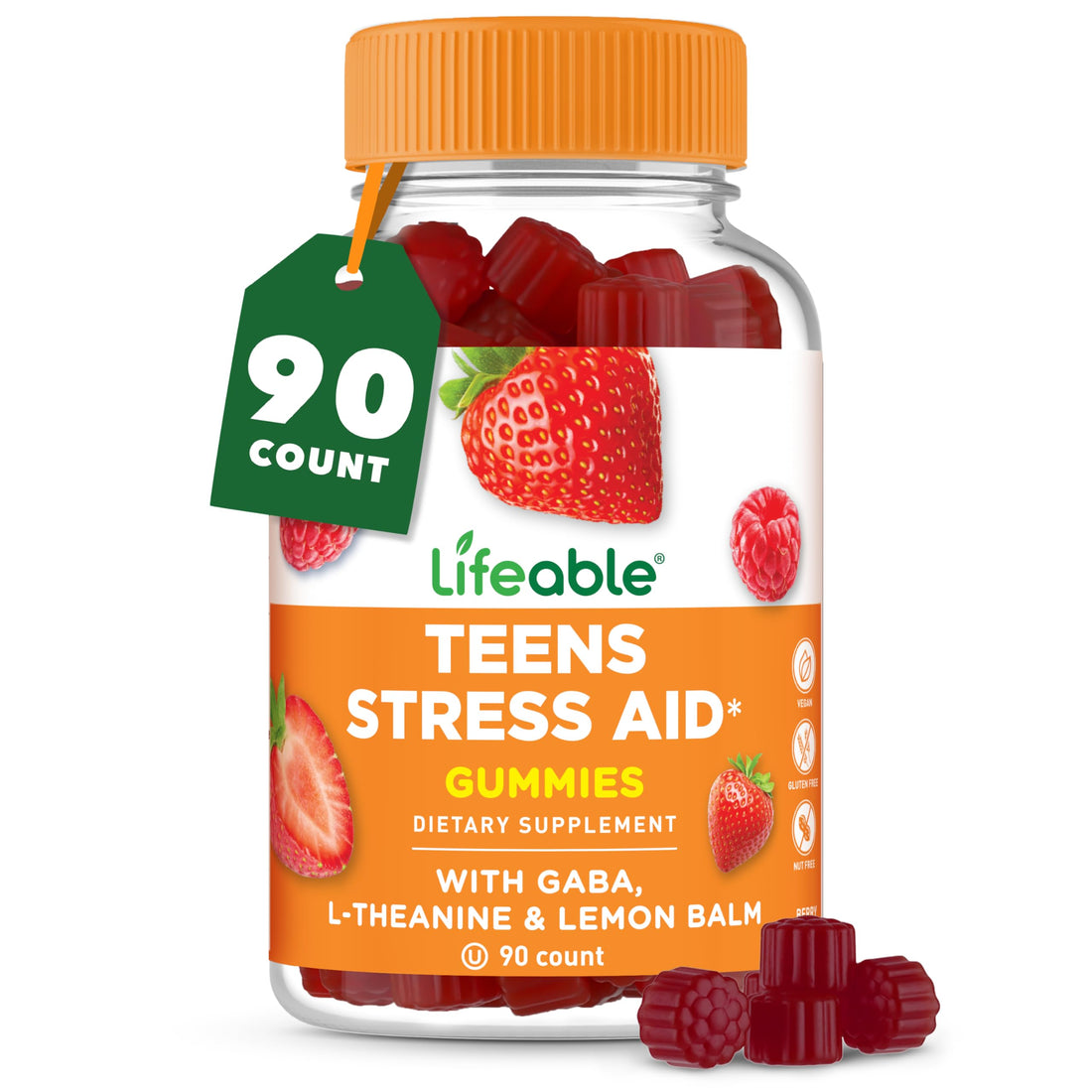 Lifeable Stress Aid Gummies for Teens | with Lemon Balm, GABA and L Theanine Supplements | Vegan Non GMO Mood Support Supplement | Great Tasing Stress Vitamins | L-Theanine for Teen | 90 Gummies Lifeable buy supplements canada