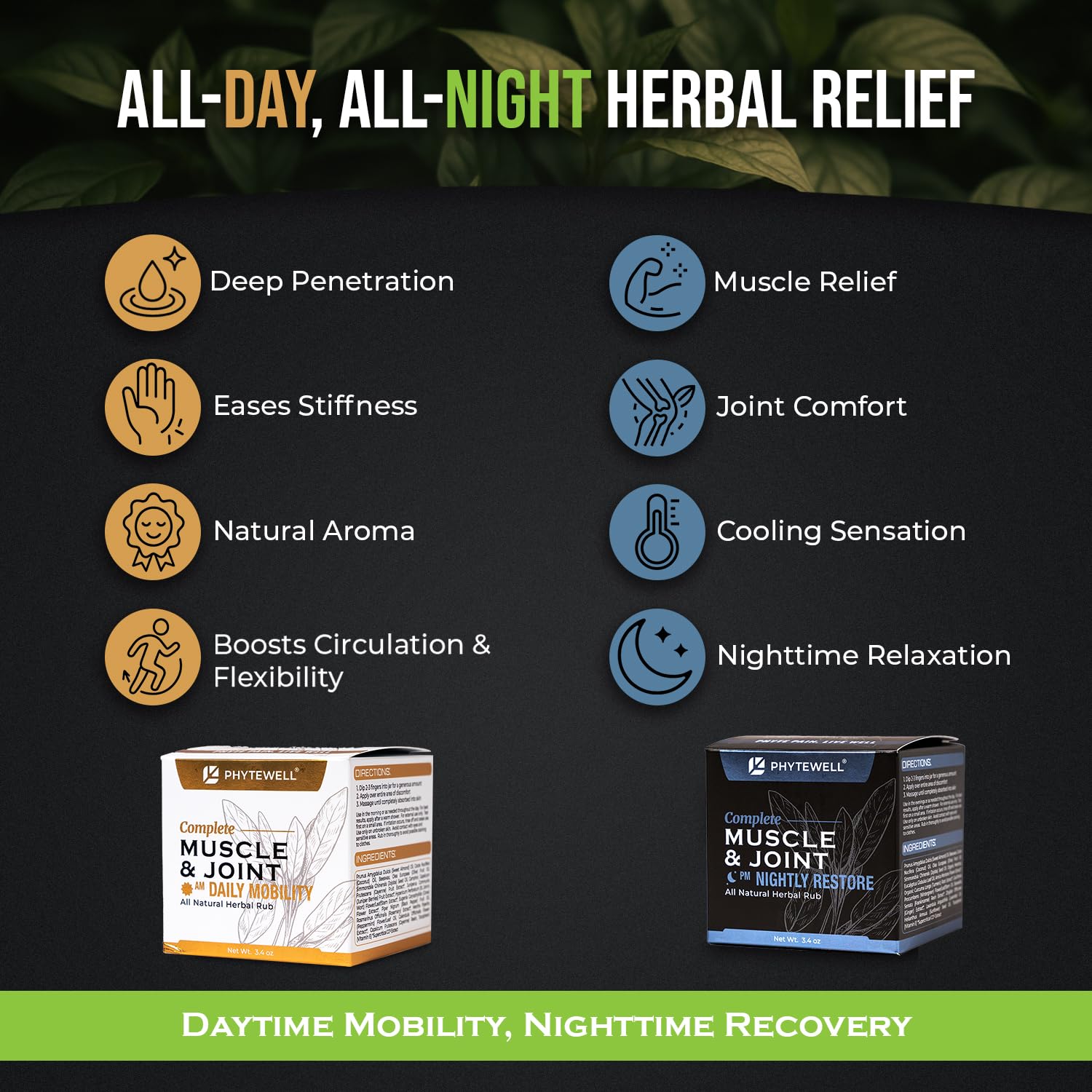 PHYTEWELL Muscle & Joint Rub Balm - Day & Night Pain Relief for Back, Knee, & Shoulder - Crafted with Arnica, Clove & Black Pepper to Support Recovery & Relaxation – Premium Non-Greasy Texture PHYTEWELL buy supplements canada