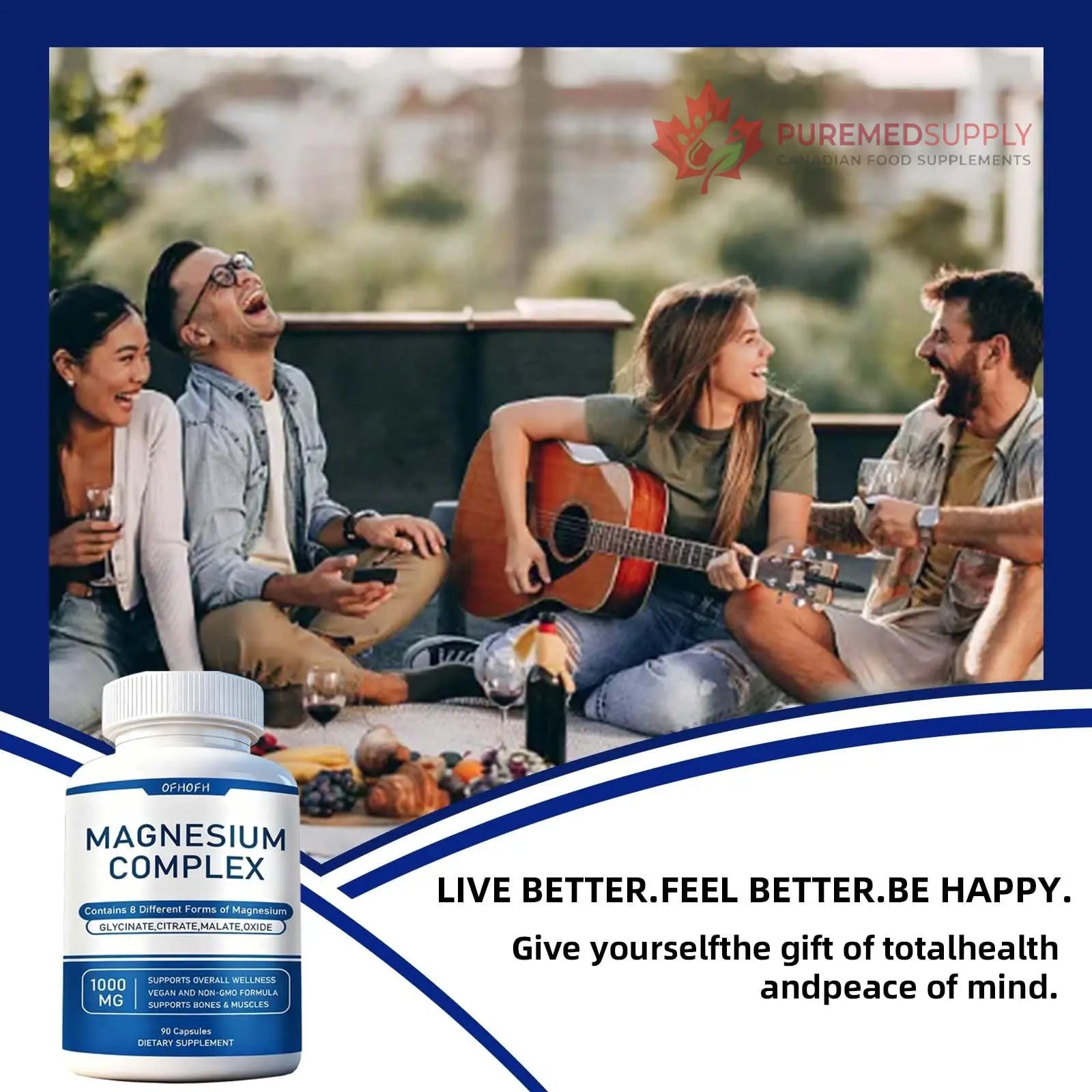Magnesium Complex Supplement 8 Elemental - Magnesium Glycinate, Citrate, Malate, Oxide | Easy Absorption for Bones, Muscle, Energy, Vegan, Non-GMO 90 Capsules (1pc) OFHOFH buy supplements canada