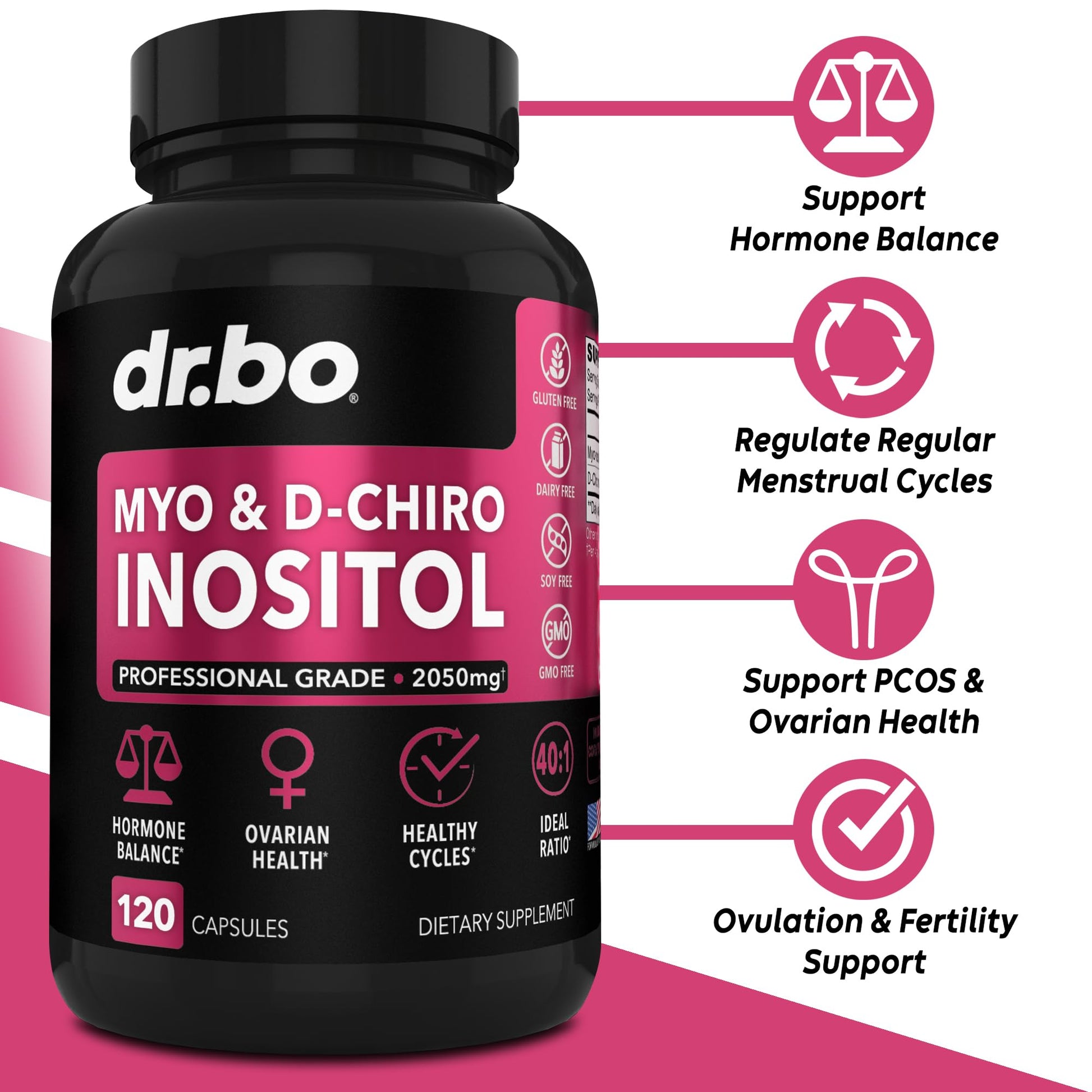 Myo-Inositol & D-Chiro Inositol Supplement Capsules - 40:1 Ratio Hormone Balance DR. BO buy supplements canada