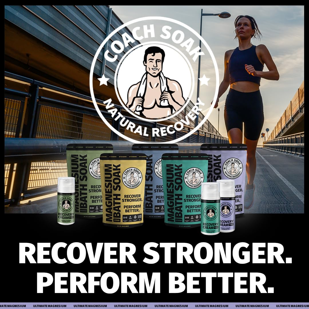Coach Soak Magnesium Cream with MSM in Pump Bottle - Natural Recovery Cream with Magnesium Chloride & Menthol - Fast-Absorbing for Muscles & Joints, Lavender 3.4oz Coach Soak buy supplements canada