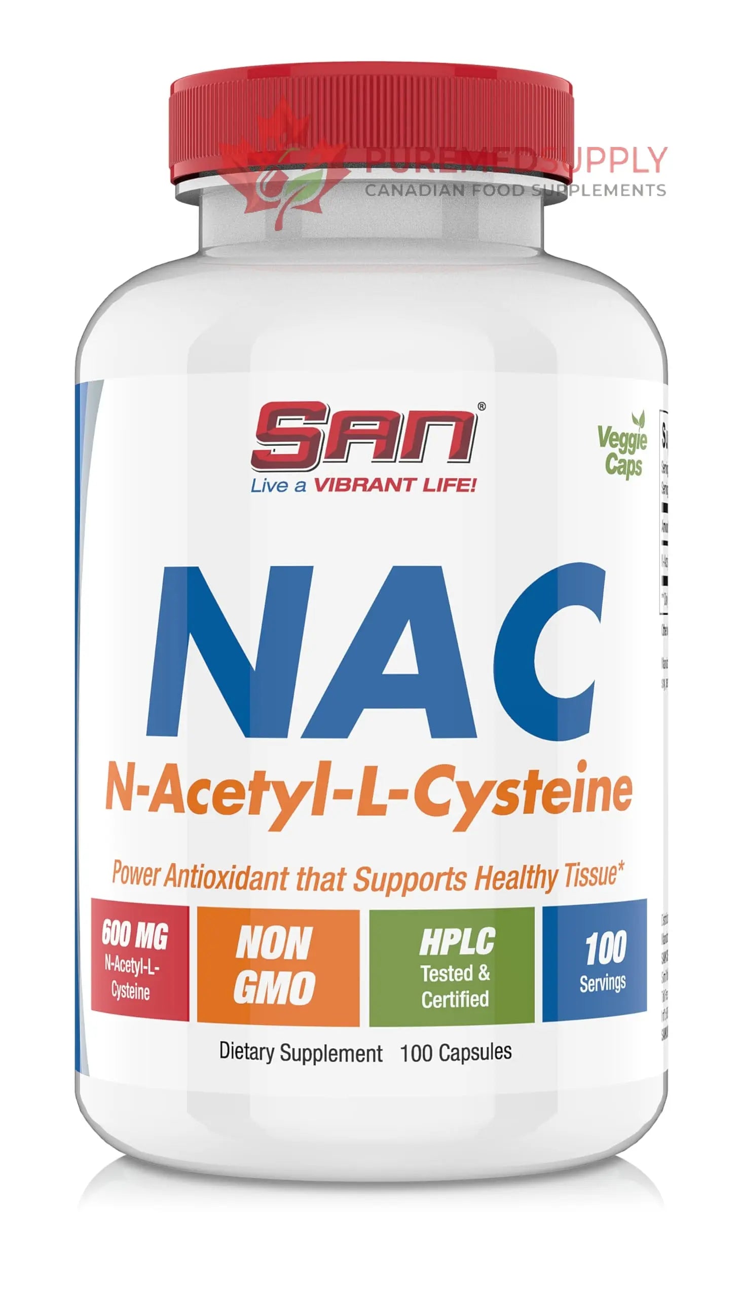 SAN N-Acetyl-L-Cysteine (NAC), Immune, Respiratory, Liver Health, NAC 600 mg, Potent antioxidant Support, Free-radicals, Easy to Absorb, 100 Capsules SAN buy supplements canada