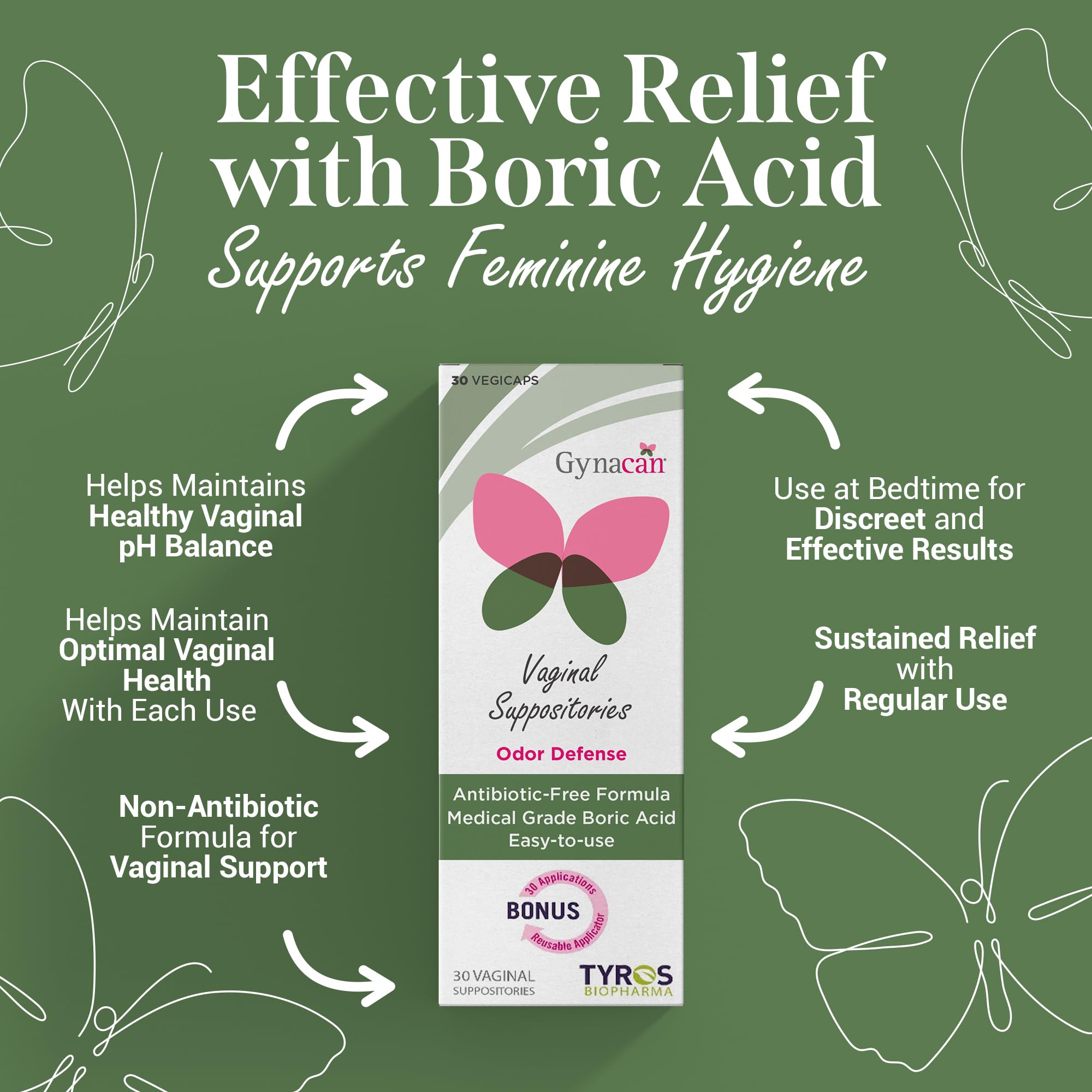 Gynacan Boric Acid Suppositories for Women - pH Balance Vaginal Treatment for Women Odor Prevention, Pure Formula, No-Mess Applicator, Gentle & Effective Gynacan buy supplements canada