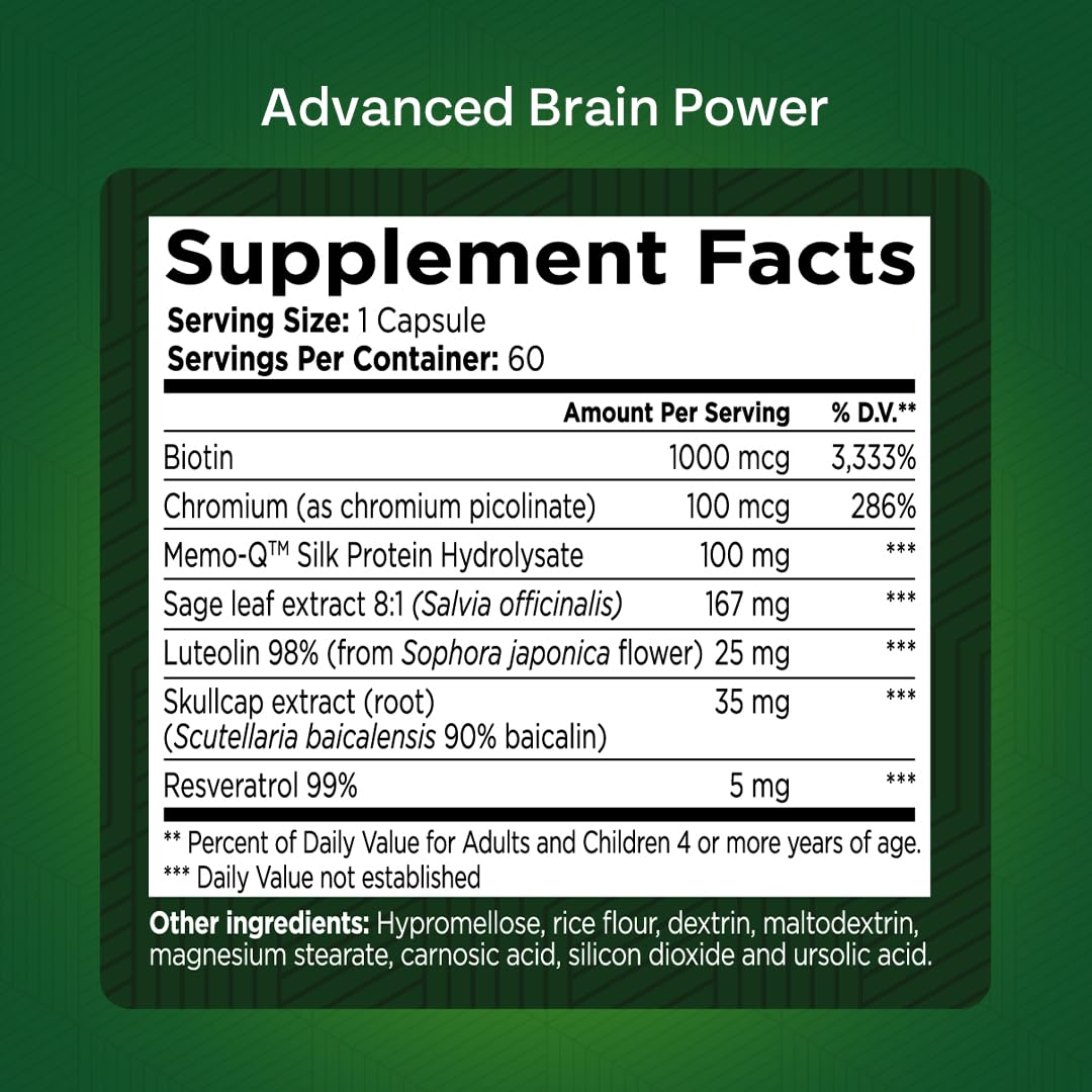 GREEN VALLEY NATURALS - Advanced Brain Power - Supports Healthy, Normal Brain Function, Focus and Concentration, clinically formulated to Support Healthy Brain Clarity. (1 Bottle, 60, Count) GREEN VALLEY NATURALS buy supplements canada