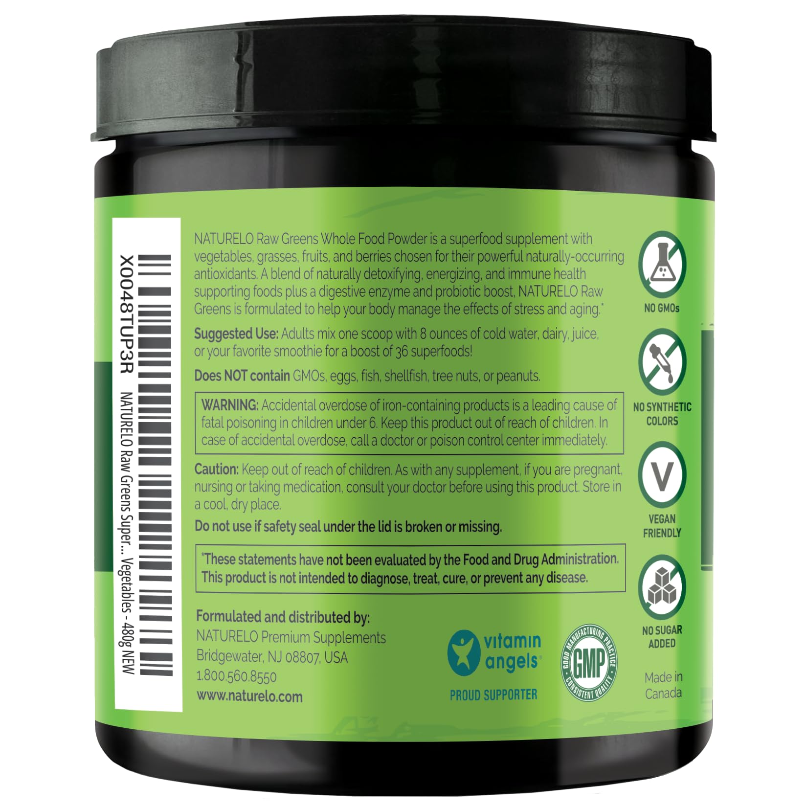 NATURELO Raw Greens Superfood Powder 480 Grams, Mixed Berry - Supports Energy, Immunity and Detox - Includes Spirulina, Wheat Grass and Organic NATURELO buy supplements canada