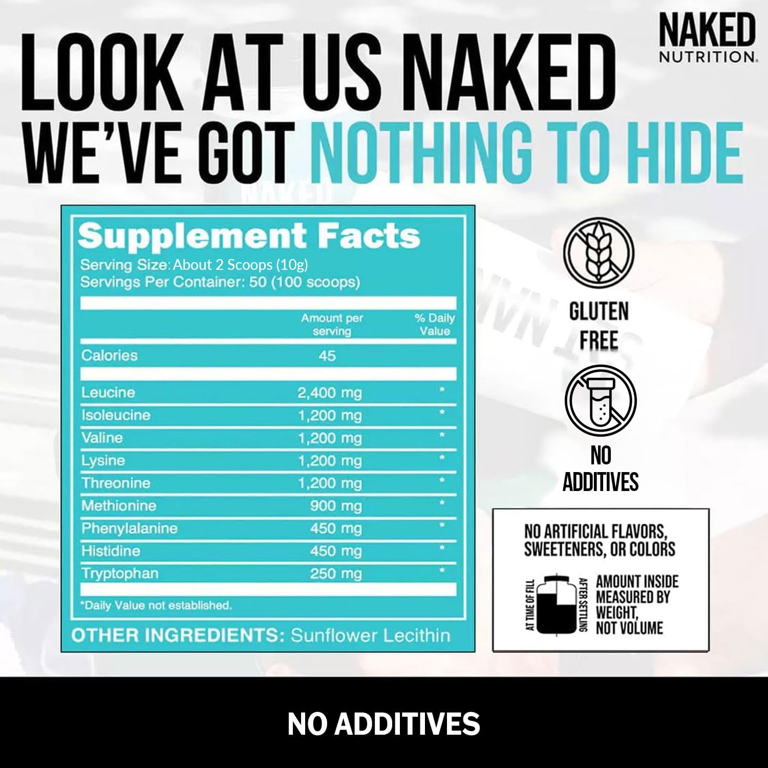 NAKED EAAs Amino Acids Powder - 50 Servings - Vegan Unflavored Essential Amino Acids 500 Grams - Instantized All Natural EAAs Powder Supplement NAKED buy supplements canada