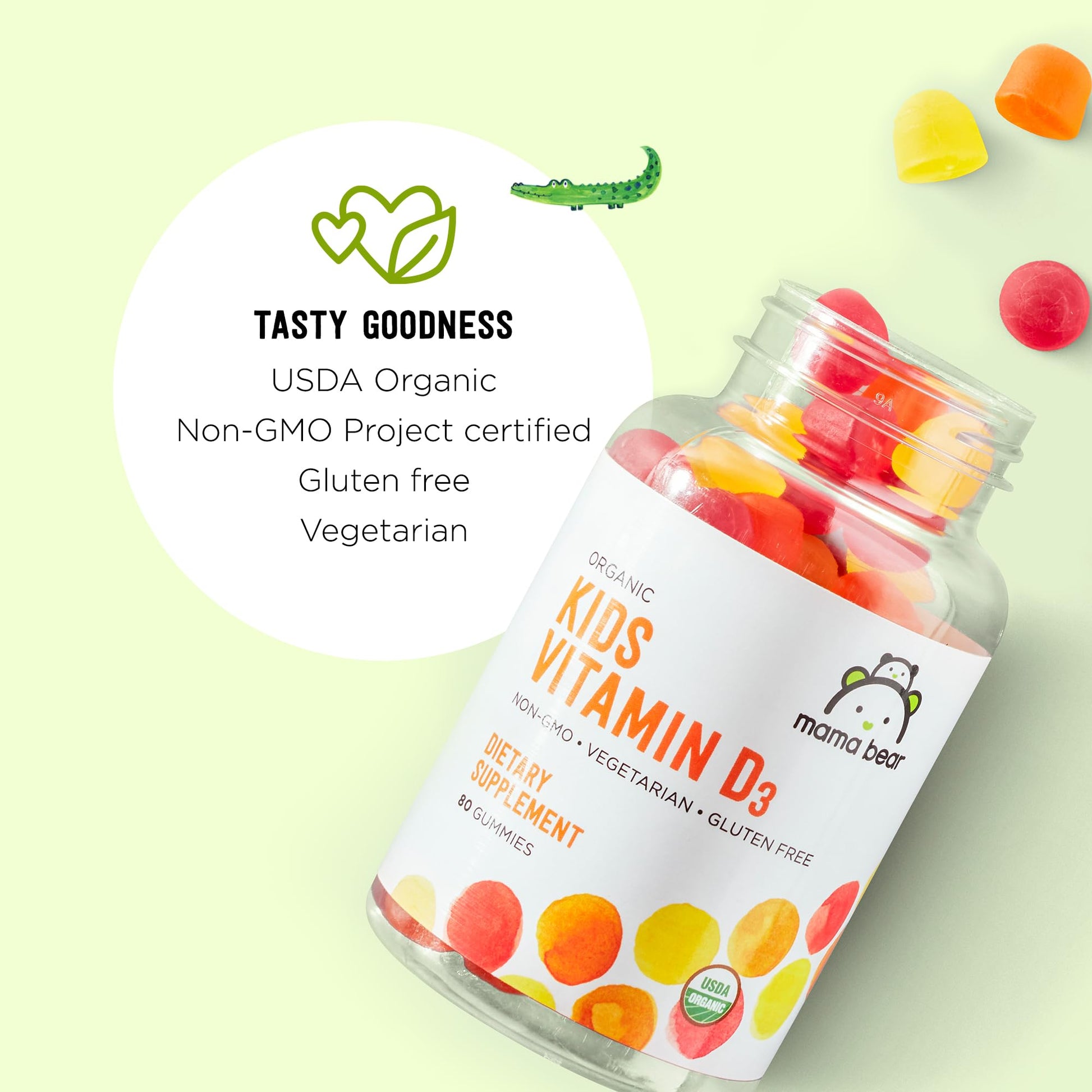 Amazon Brand - Mama Bear Organic Kids Vitamin D3 25 mcg (1000 IU) Gummies per serving, Bone and Immune Health, Strawberry, 80 Count Mama Bear buy supplements canada