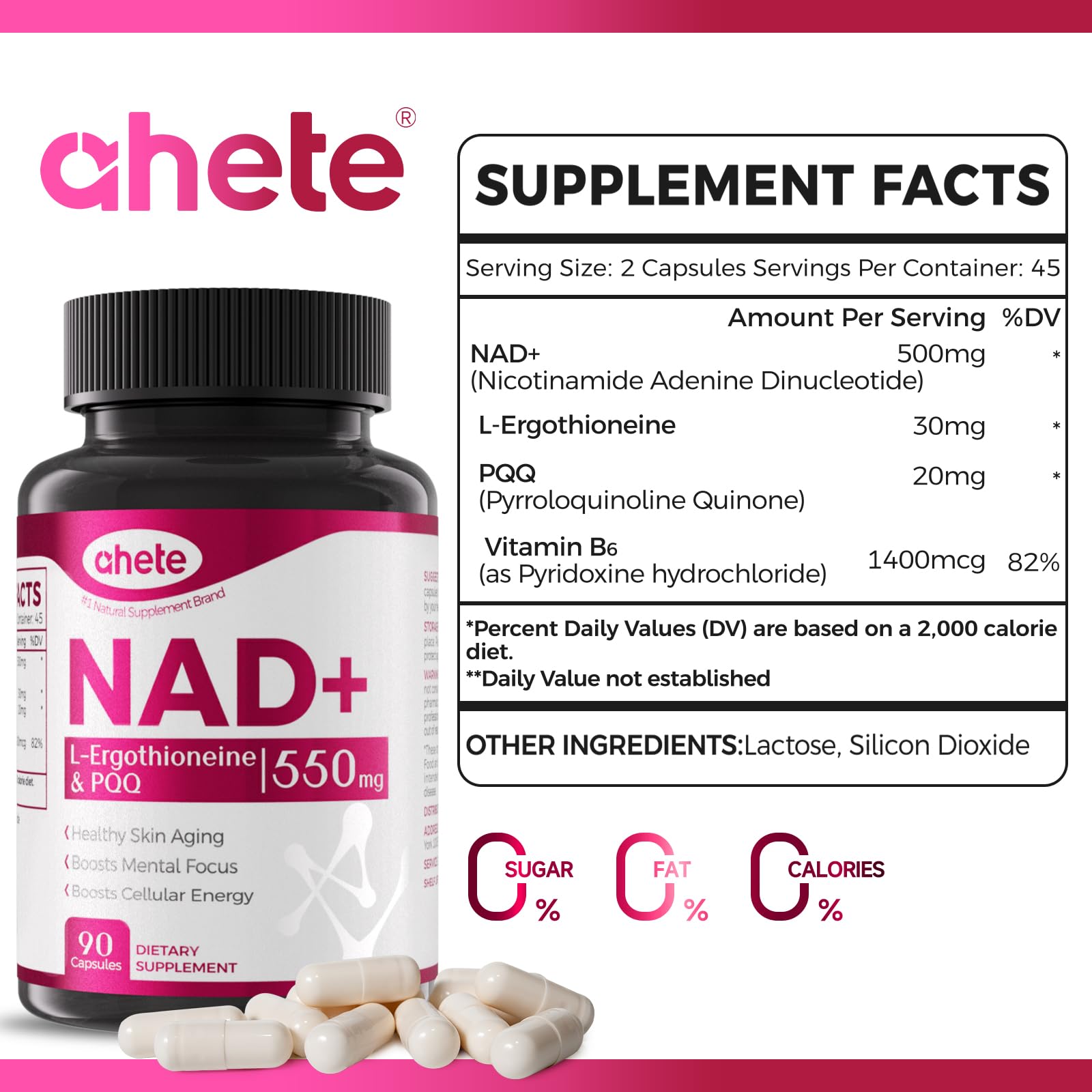 Ahete NAD Supplement with L-Ergothioneine, PQQ, Vitamin B6, and NMNH Supplement - for Cellular Health, Energy Support and Healthy Aging for Women & Men - Vegetarian, Non-GMO, Gluten Free- 90 Capsules Ahete buy supplements canada