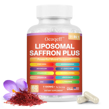 Oeaqeff Liposomal Saffron Supplements -11 in 1 100% Pure Saffron Extract 88.5 mg Maximum Absorption for Mood, Energy & Vision,Vegan, Non-GMO - 60 Vegan Capsules (1) Oeaqeff buy supplements canada