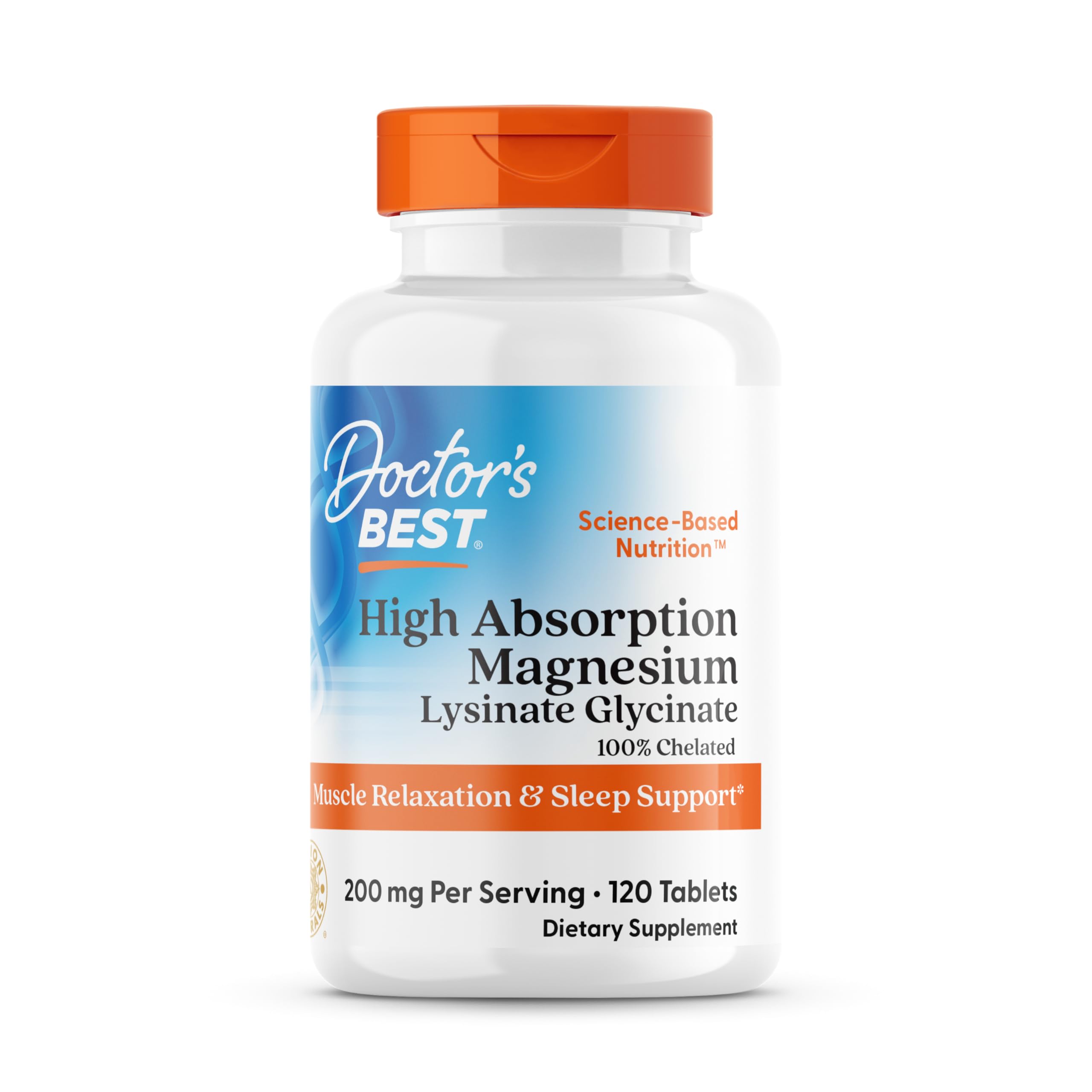 Doctor's Best High Absorption Magnesium Glycinate Lysinate Supplement for Sleep Support - Chelated Magnesium Tablets for Women & Men, 200mg per Serving, Supports Calm & Relaxation, Vegan - 120 Count Doctor's BEST buy supplements canada