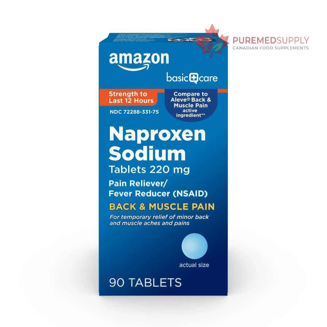 Amazon Basic Care Back and Muscle Pain, 220 mg Naproxen Sodium Tablets, 12-Hour Pain Relief, Headache, Arthritis, Menstrual Cramps, Fever Reducer, 90 Count Amazon Basic Care buy supplements canada