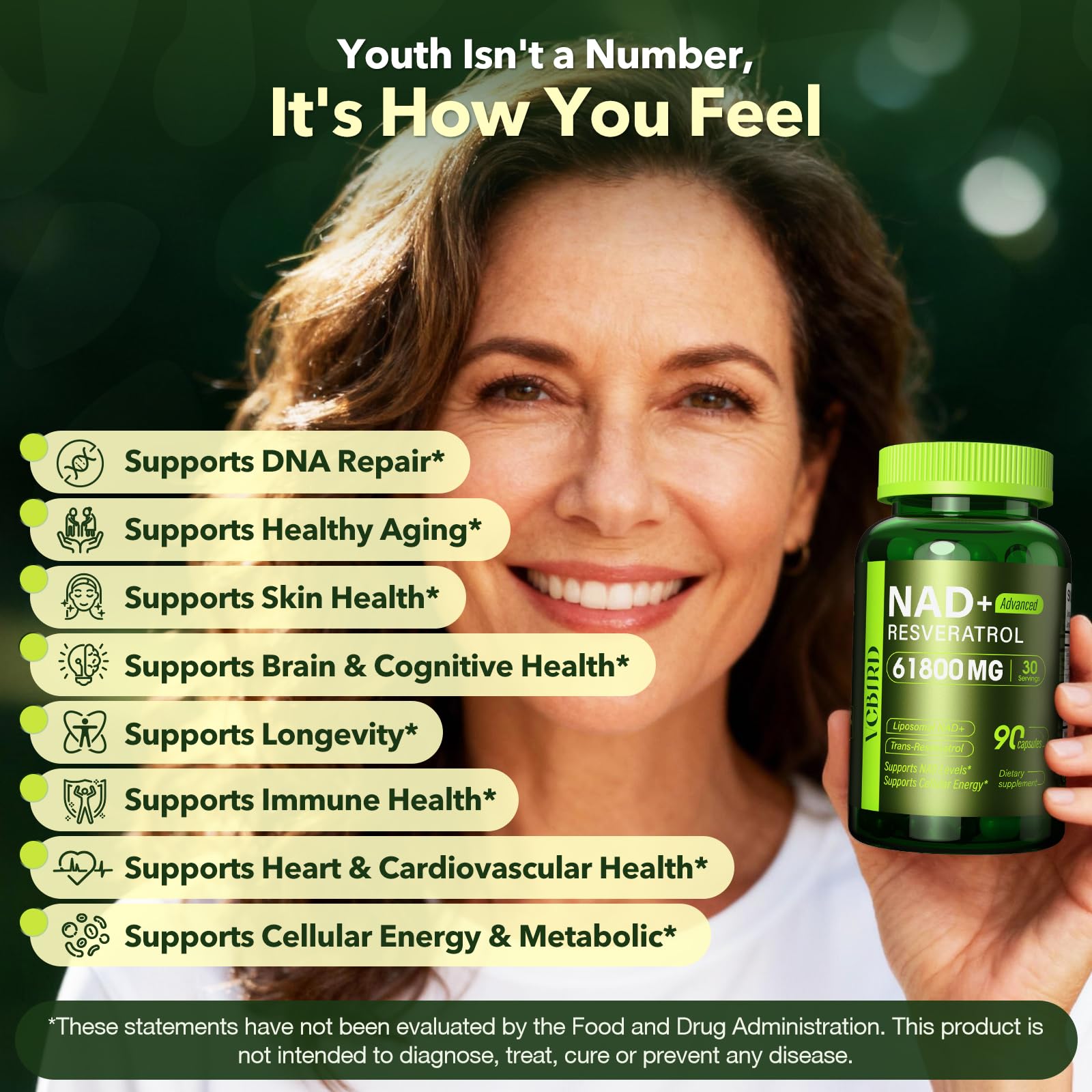 Nad Resveratrol Supplement 61800mg Per Bottle – Liposomal Nad+ Resveratrol for Women & Men – High Purity 1200mg Nad+ Supplement for Energy & Healthy Aging, Resveratrol, Quercetin, CoQ10 – 90 Counts VCBIRD buy supplements canada