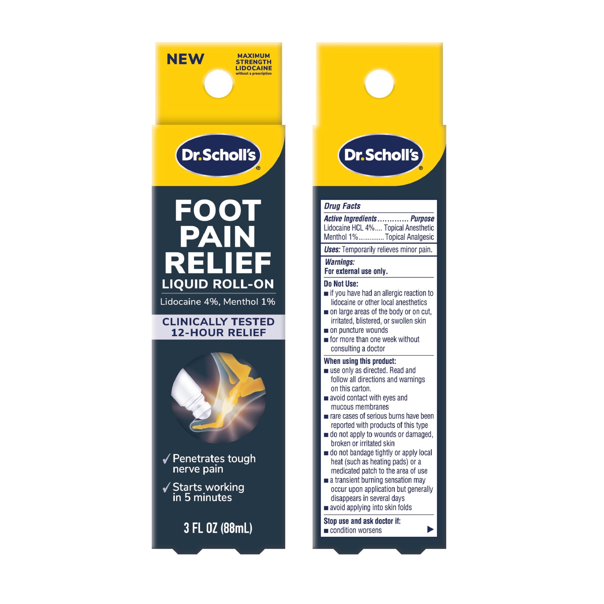 Dr. Scholl's Foot Pain Relief Liquid ROLL-ON, 3.0 oz // Clinically Tested 12-Hour Pain Relief - Penetrates Tough Nerve Pain - Works in 5 Minutes - Non-Greasy - with Lidocaine & Menthol Dr. Scholl's buy supplements canada