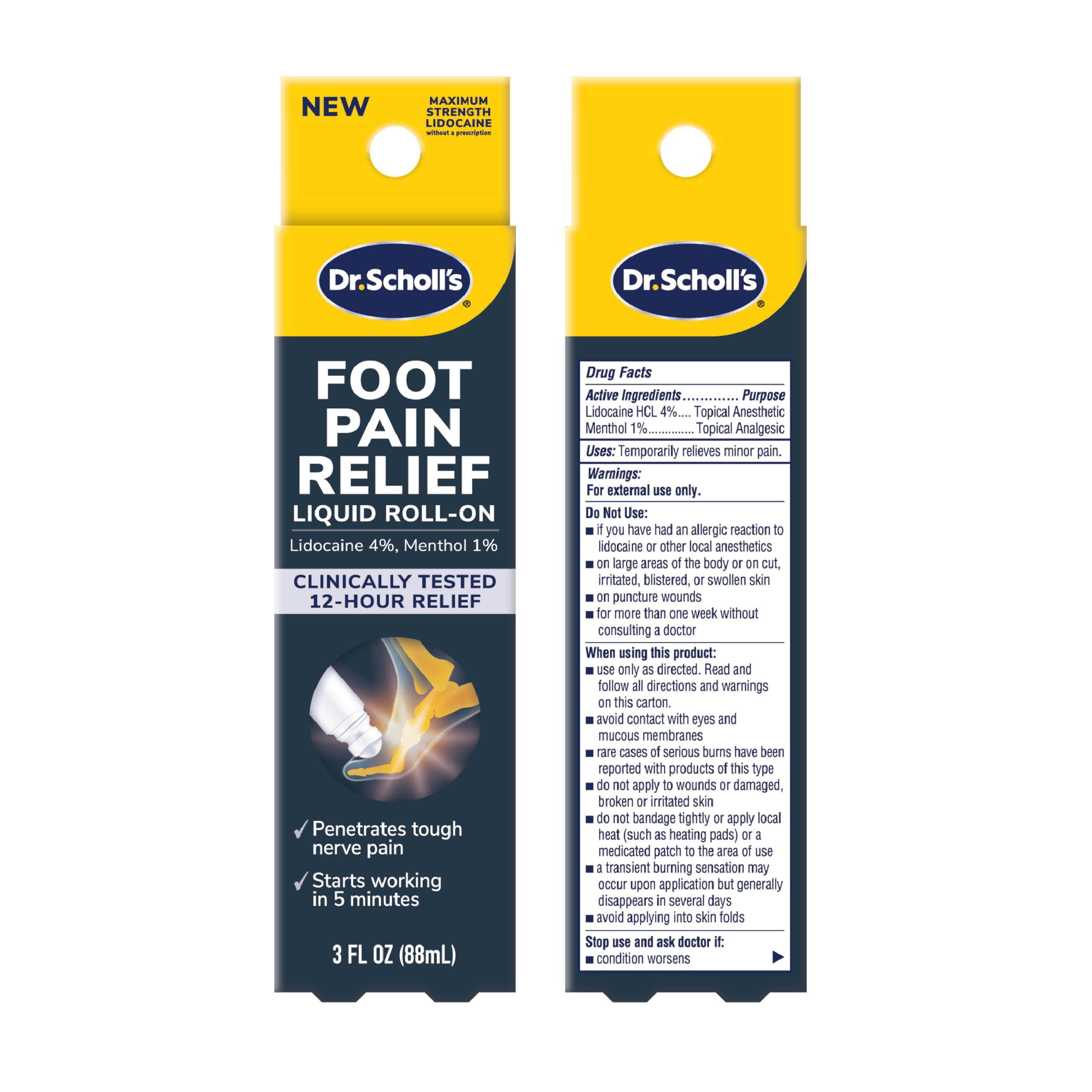 Dr. Scholl's Foot Pain Relief Liquid ROLL-ON, 3.0 oz // Clinically Tested 12-Hour Pain Relief - Penetrates Tough Nerve Pain - Works in 5 Minutes - Non-Greasy - with Lidocaine & Menthol Dr. Scholl's buy supplements canada