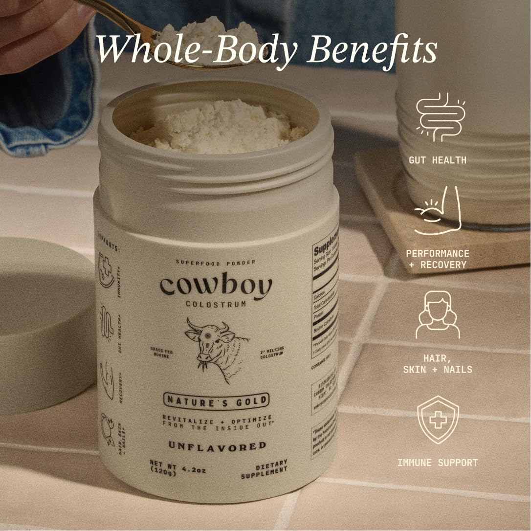 Cowboy - The Exclusive 1st Milking, Whole, Grass Fed Colostrum Supplement for Full Body Health - Bovine Colostrum Powder Packed w/Bioactive Nutrients - Sugar Free (Unflavored, 40 Servings) COWBOY COLOSTRUM buy supplements canada