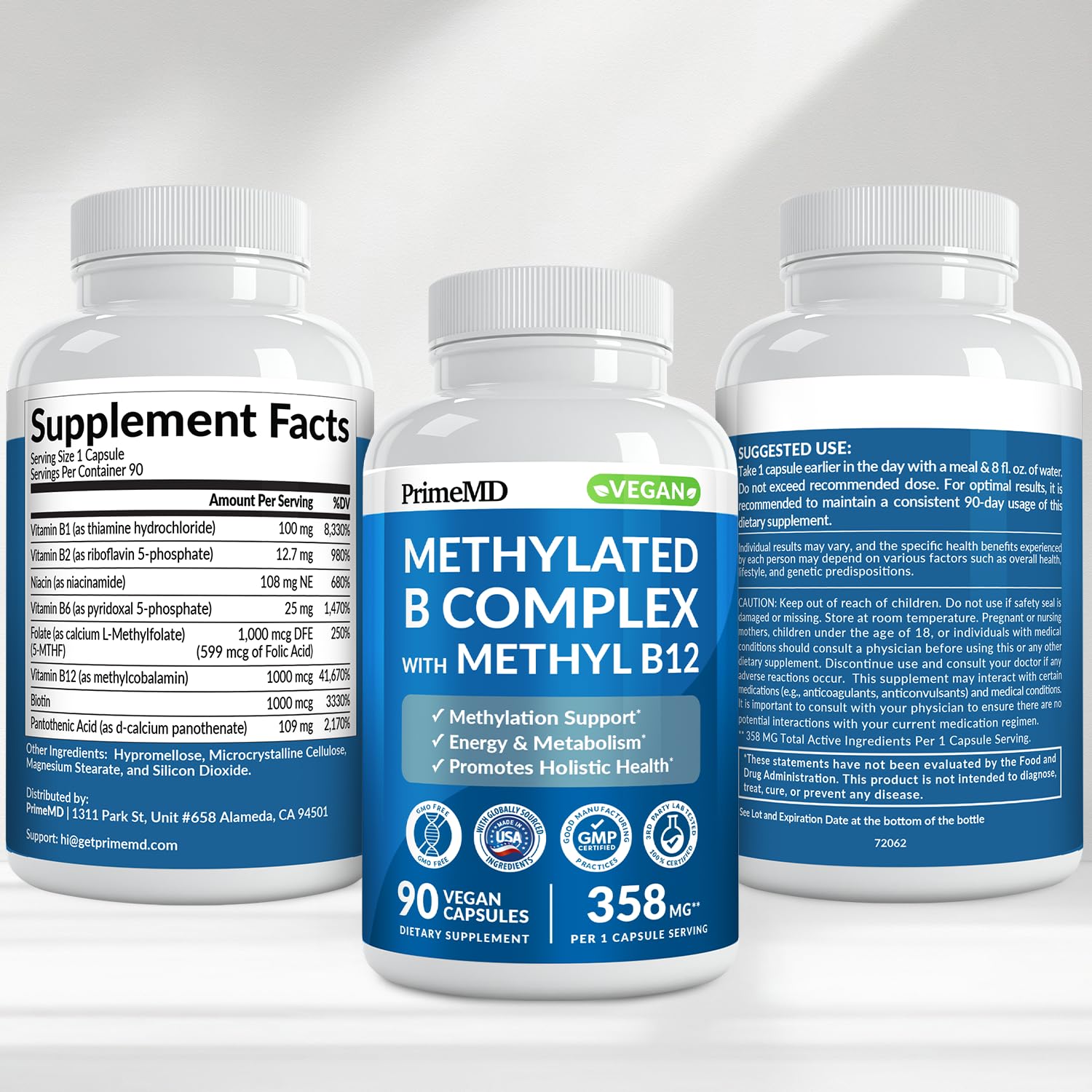 Methylated B Complex with Methylfolate and B12 Methylcobalamin 1000 mcg - Methylated Multivitamin for Energy, Brain Function, and Wellness - Vitamin B Complex for Men & Women PrimeMD buy supplements canada