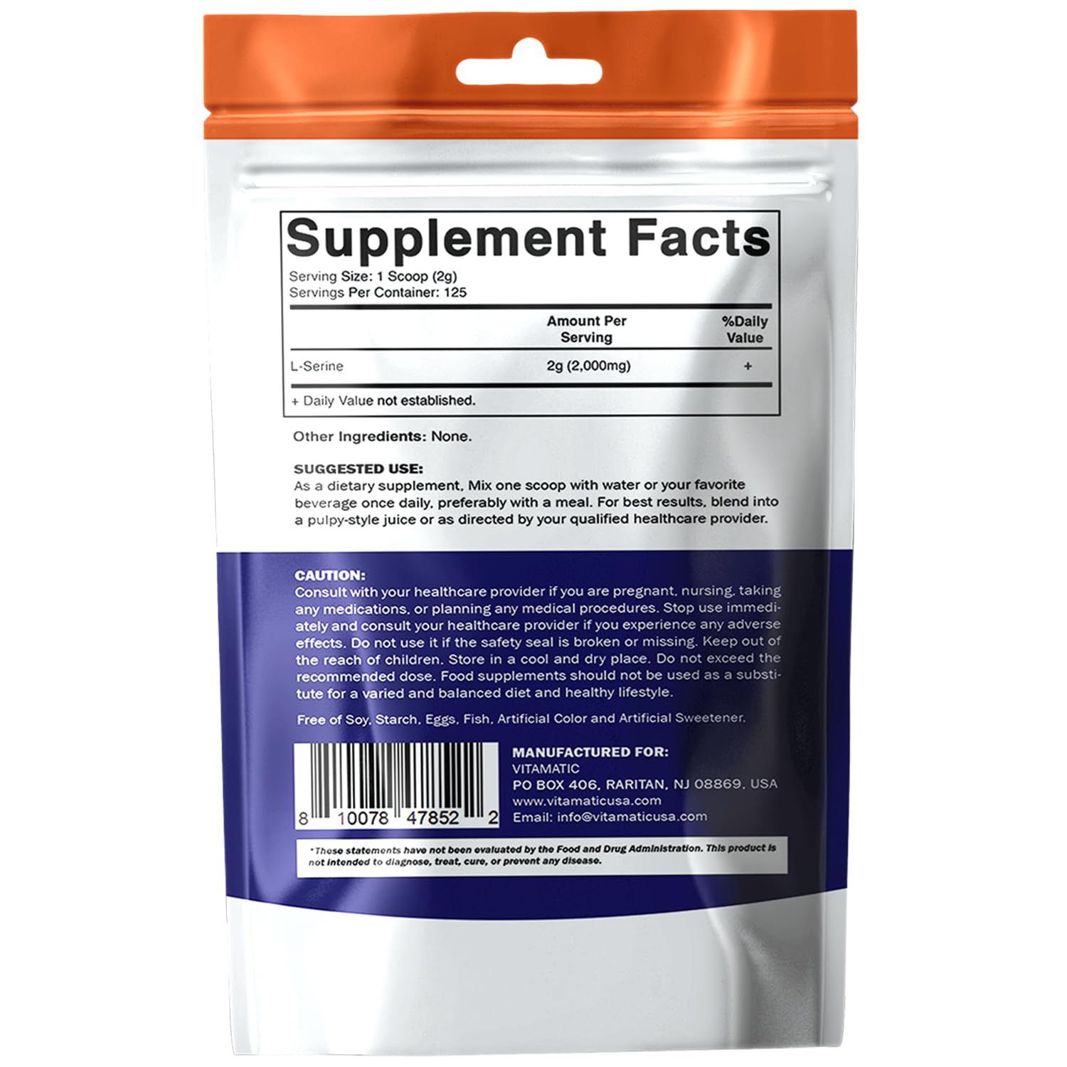 Vitamatic L-Serine Pure Powder 250 Gram | 2000 mg per Serving | 125 Servings | Unflavored | No Additives | Free of Soy, Eggs, Fish & Artificial Ingredients Vitamatic buy supplements canada