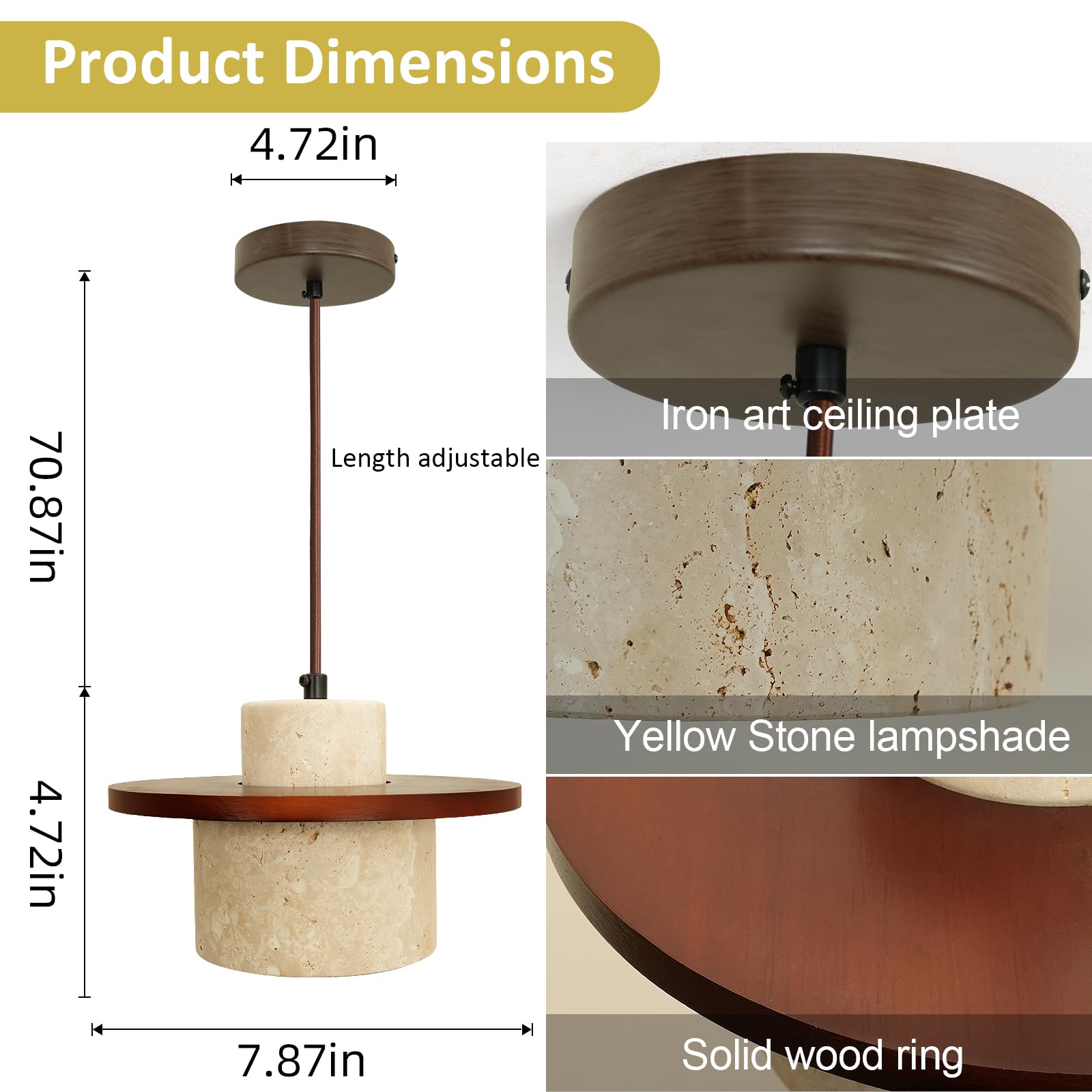 Nordic Pendant Light Natural Yellow Travertine Lamp Simple Wabi Sabi Lamp Suitable for Restaurant Bedside Kitchen Island Cafe Wood Pendant Light (Walnut Color) Generic buy supplements canada