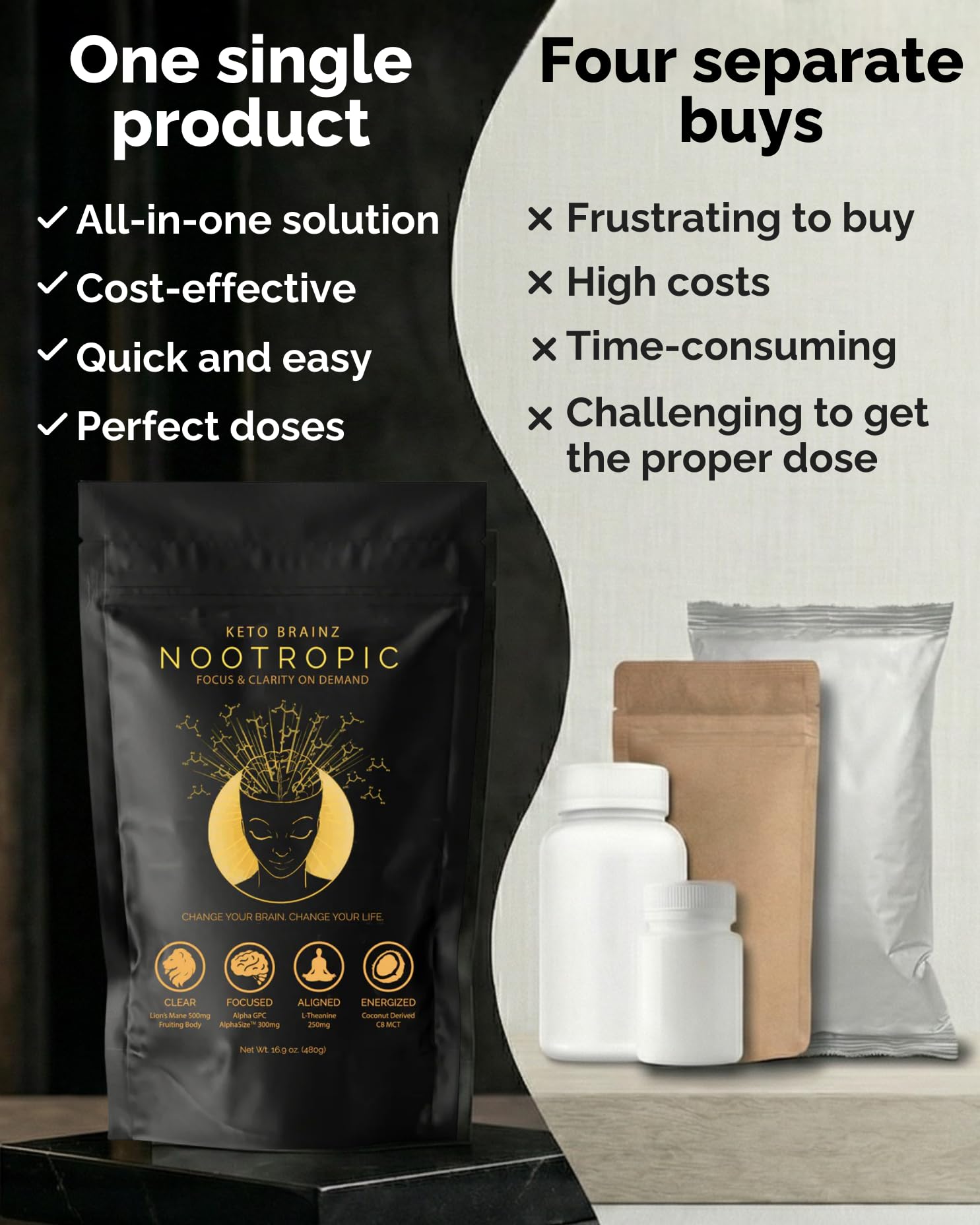 Keto Brainz C8MCT Based Nootropic - with 500mg Lion's Mane Mushroom, AlphaGPC & L-Theanine This is The Ultimate Easy to use nootropic Stack & Makes Delicious Mushroom Coffee! 16oz. 30 Servings Keto Brainz buy supplements canada