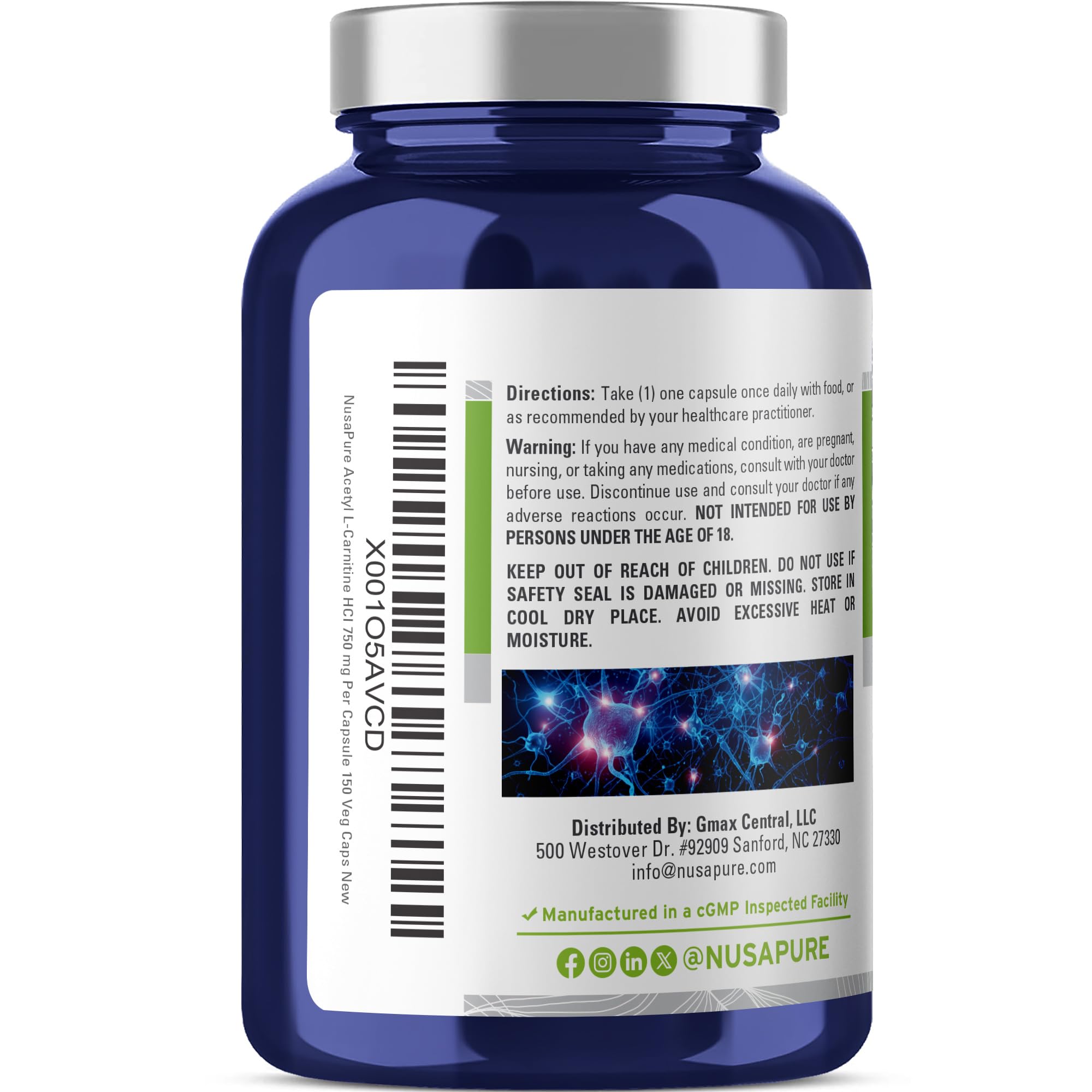 NusaPure Acetyl L-Carnitine 750mg per Caps 150 Veggie Capsules (Non-GMO, Vegan) High Potency Acetyl L Carnitine HCL (ALCAR) NusaPure buy supplements canada