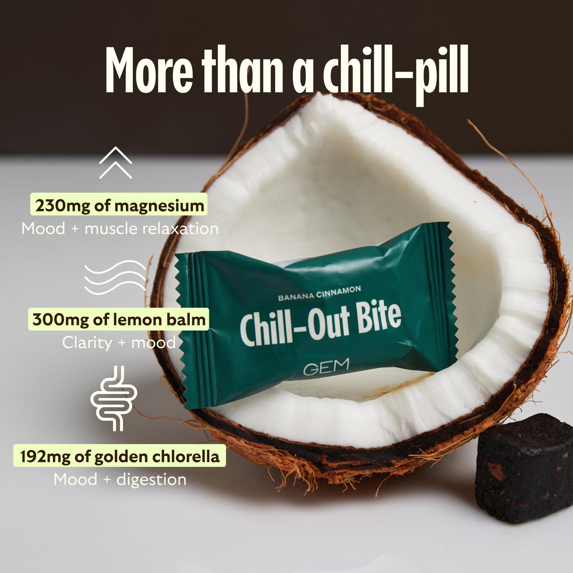 GEM Calm Bite | Supports Calm Mind & Clarity | Magnesium L-Threonate, Golden Chlorella, Lemon Balm | Holistic Non-Habit Forming | Gluten Free, Soy Free, Banana Cinnamon (7 Count) GEM buy supplements canada