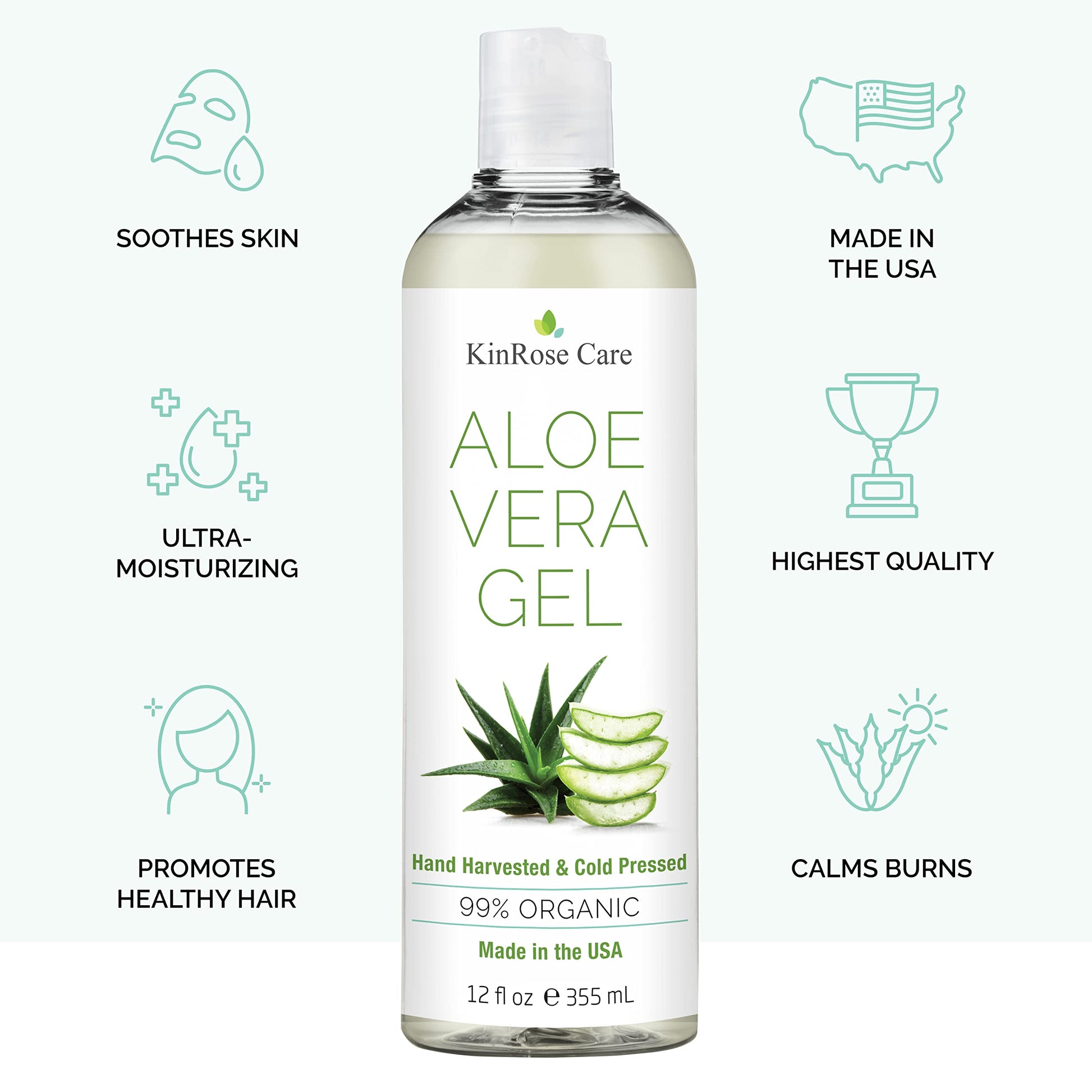 KinRose Care, 12oz Organic Aloe Vera Gel for Face, Skin, Hair & Sunburn Relief - From 100 Percent Pure Aloe Vera KinRose Care buy supplements canada