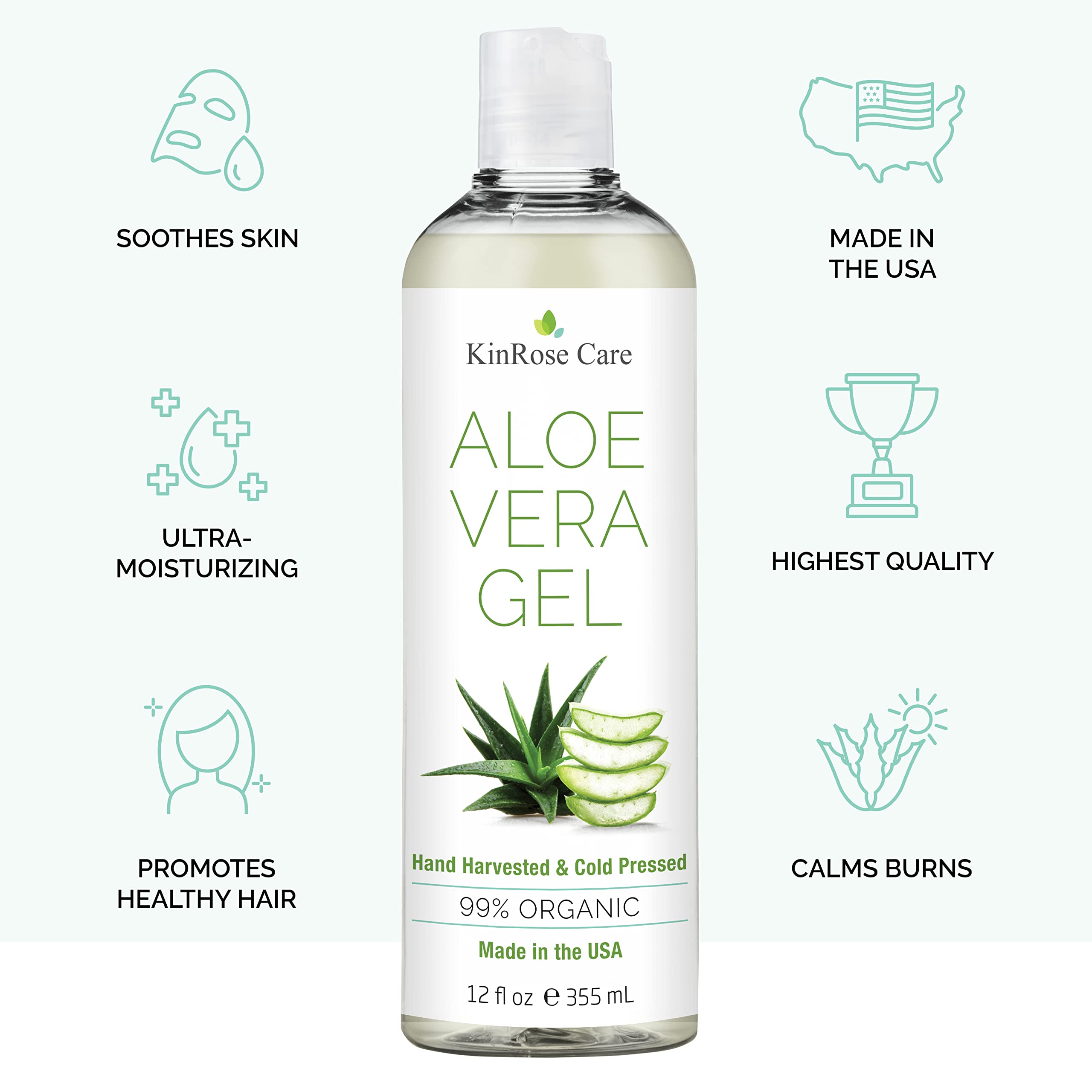 KinRose Care, 12oz Organic Aloe Vera Gel for Face, Skin, Hair & Sunburn Relief - From 100 Percent Pure Aloe Vera KinRose Care buy supplements canada