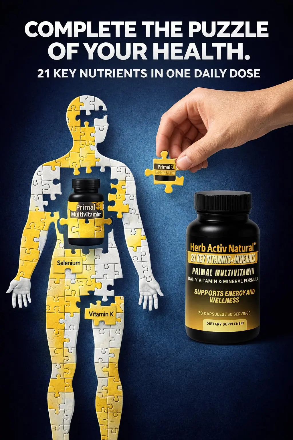 Herb Activ Natural Primal Multivitamin - 21 Essential Vitamins & Minerals - Daily Vitamin & Mineral Supplement - Energy & Wellness Support - 30 Capsules Herb Activ Natural buy supplements canada