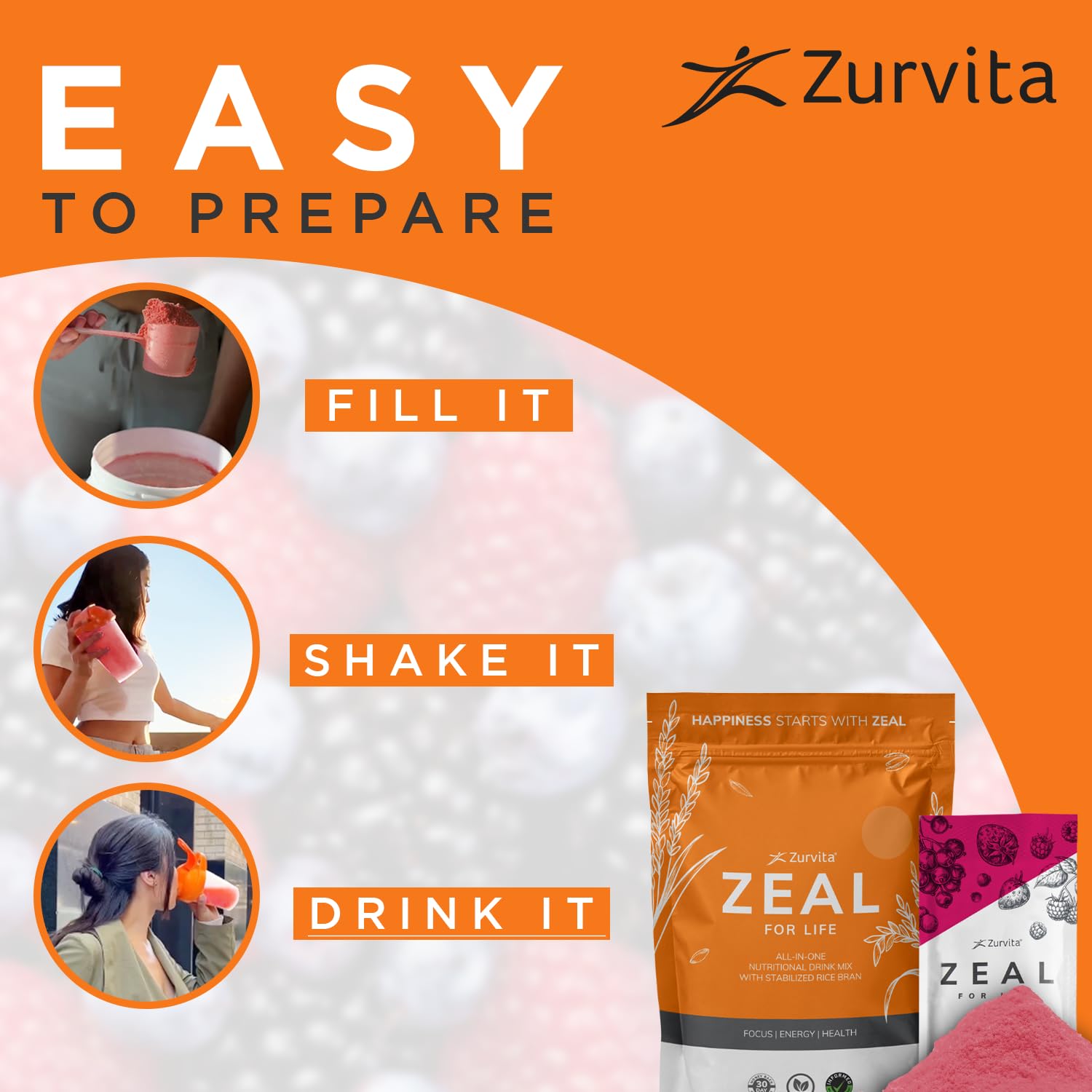 Zurvita - Zeal for Life Wellness Drink Mix - Wild Berry (Classic) Flavor - Gluten-Free, Vegan, with Vitamins and Minerals - 10 Single Packets Zurvita buy supplements canada