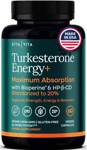 Potent Turkesterone Supplement, 2X Pure (Made in USA - 3rd Party Tested) Most Bioavailable and Natural Test Support Supplement, Supports Energy Lean Muscle Health, Recovery and Stamina, Vegan (60ct) Etta Vita buy supplements canada