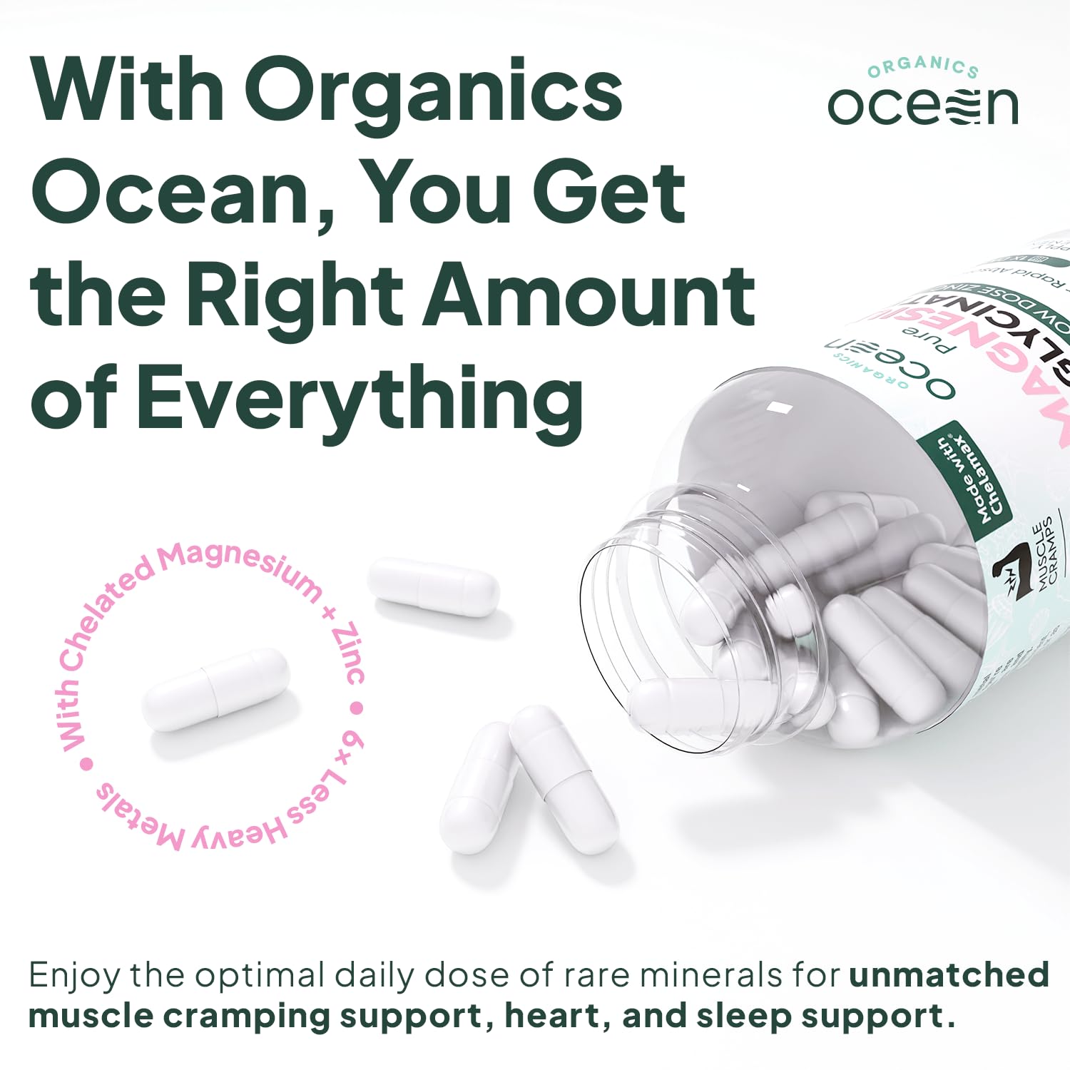 Organics Ocean Pure Magnesium Glycinate with Zinc - Maximum Strength Chelated Magnesium Supplement for Women and Men for Muscle Cramps and Sleep Support - 3 Bottles Organics Ocean buy supplements canada