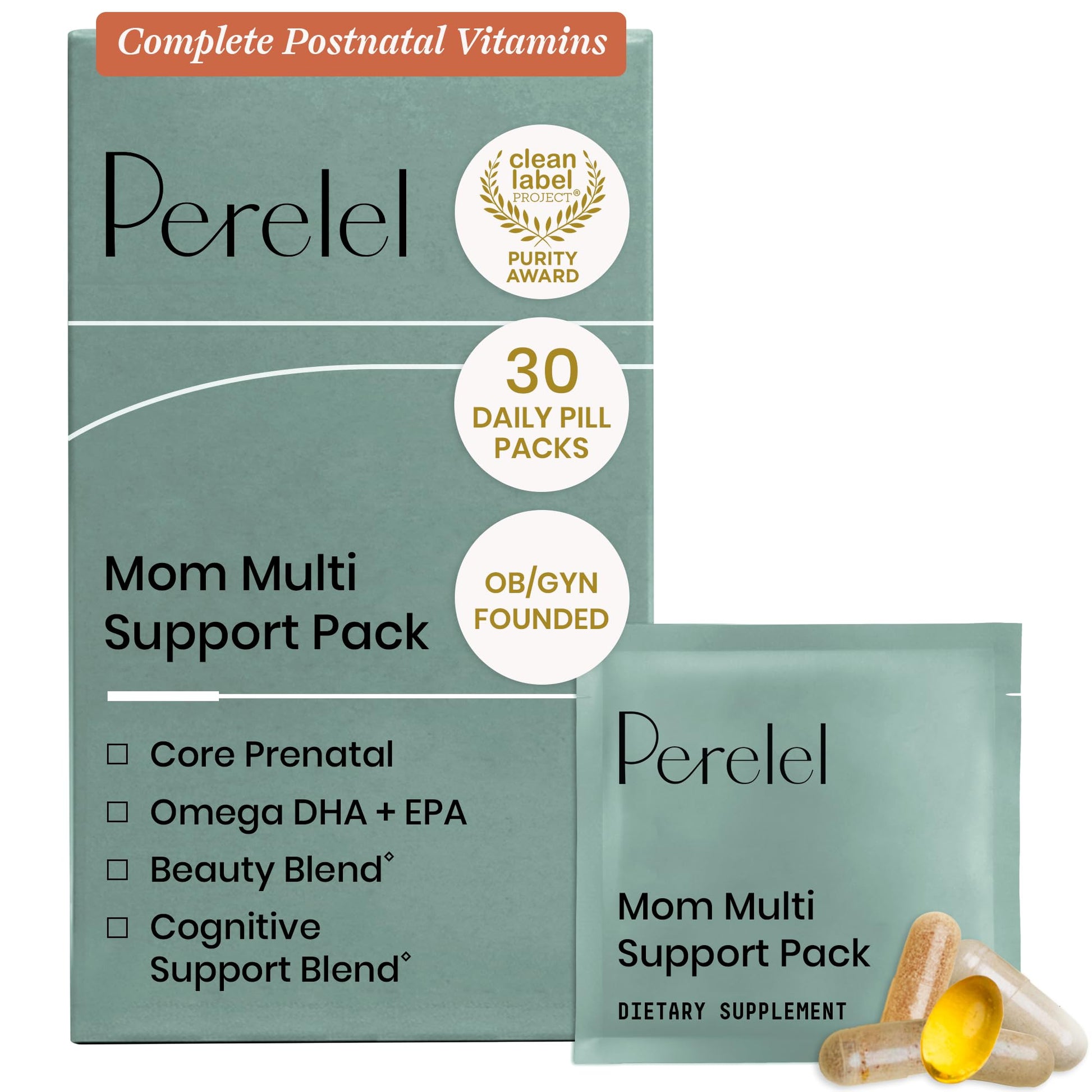 Perelel Mom Multi Support Pack, Postnatal Vitamins for Women with Omega 3 Dha, Iron, Collagen, & Vitamin B12 to Support Postpartum Health Perelel buy supplements canada