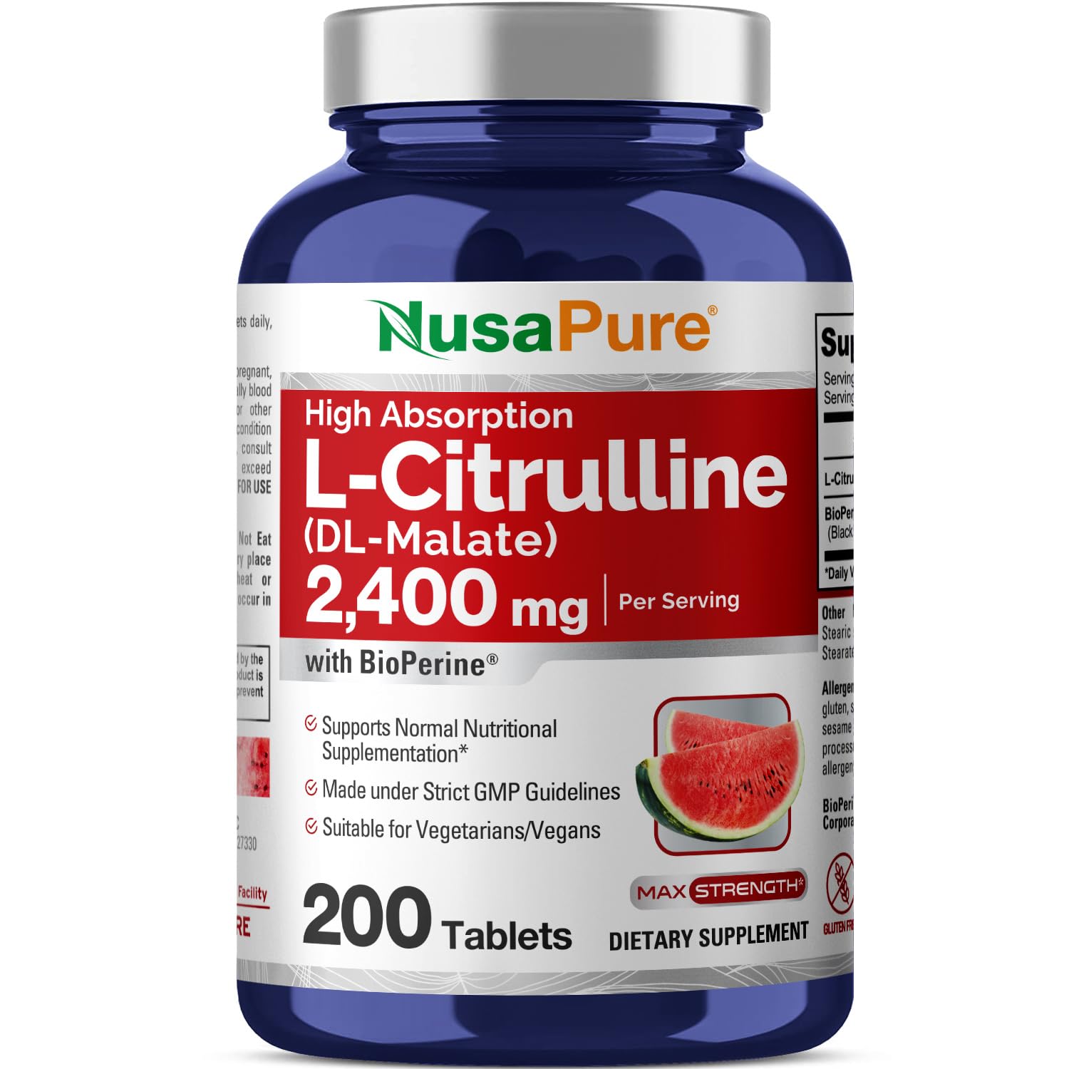 NusaPure L-Citrulline 2,400mg 200 Vegetarian Tablets (Non-GMO, Gluten Free) NusaPure buy supplements canada