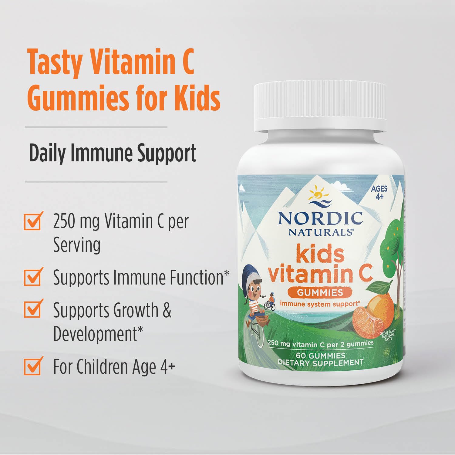 Nordic Naturals Kids Vitamin C Gummies - Tangy Tangerine - 60 Gummies - Vegan Vitamin C Supplement - Children’s Immunity and Antioxidant Support - 250 mg per Serving - 30 Servings Nordic Naturals buy supplements canada