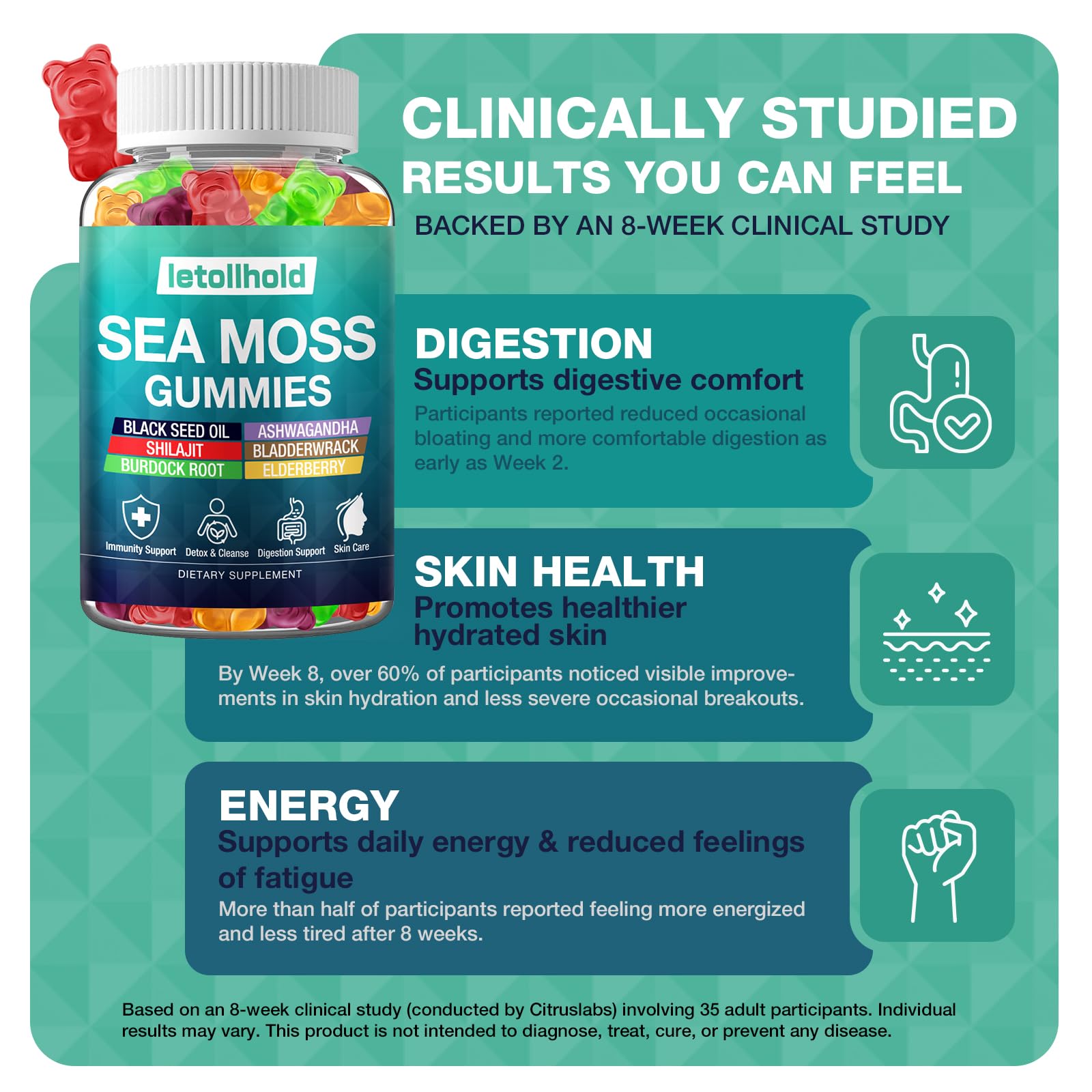 Sea Moss Gummies - Irish Sea Moss Gummies Advanced for Adults with Ashwagandha Bladderwrack & Burdock Root for Supports Immune，Energy - 60 Vegan Gummy,2PCS letollhold buy supplements canada
