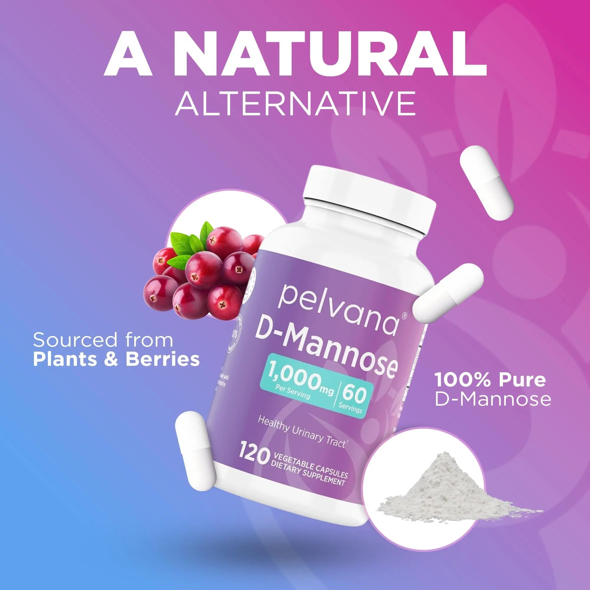 Pelvana D-Mannose 120 Capsules (500mg Each) – 1000mg per Serving – Assists & Maintains Healthy Urinary Tract, Flushes Impurities, Pure Ingredients, Gluten-Free – Third-Party Lab Tested, Made in USA Pelvana buy supplements canada