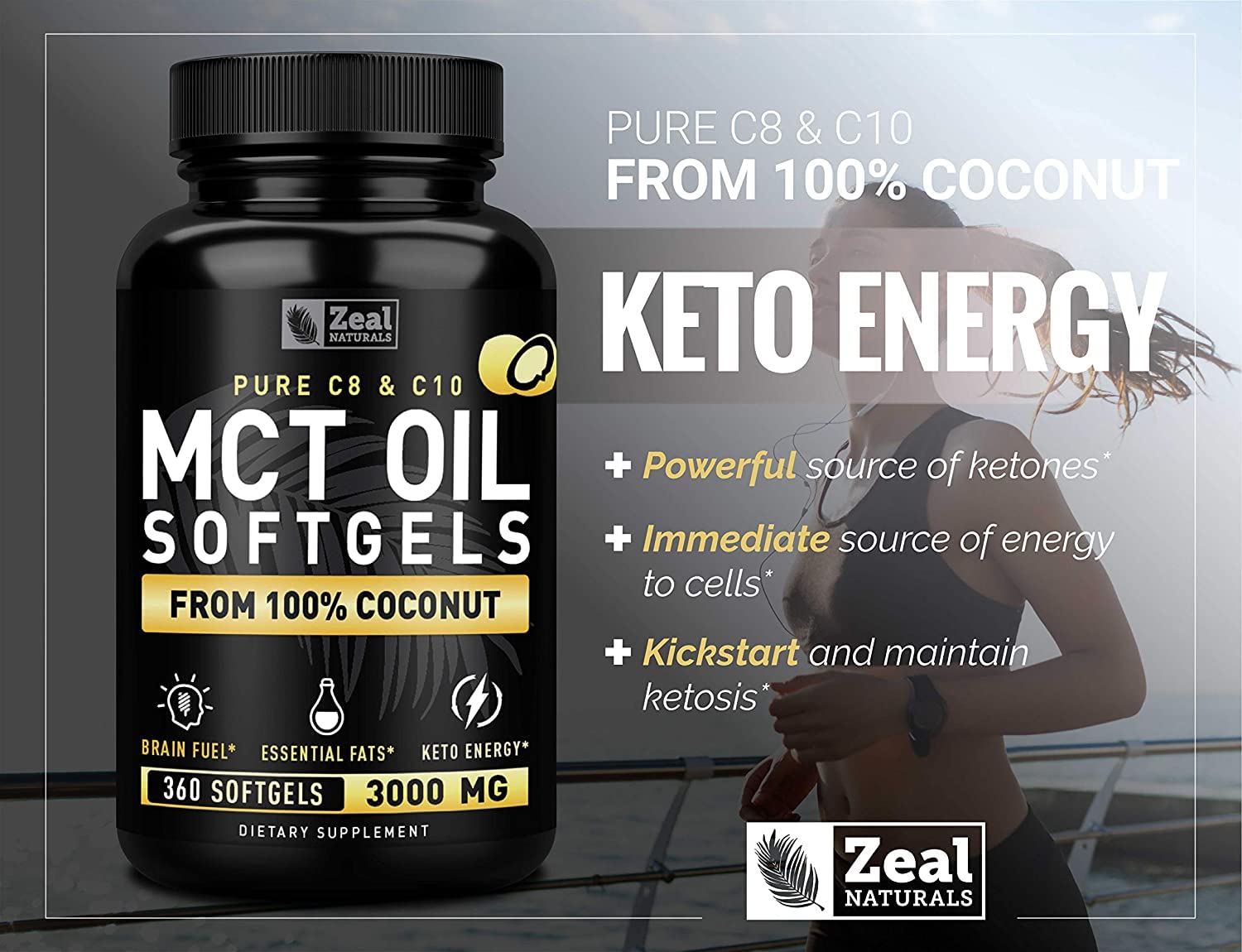 Pure MCT Oil Capsules (360 Softgels | 3000mg) 4 Month Supply Keto Pills w Unrefined Coconut Zeal Naturals buy supplements canada