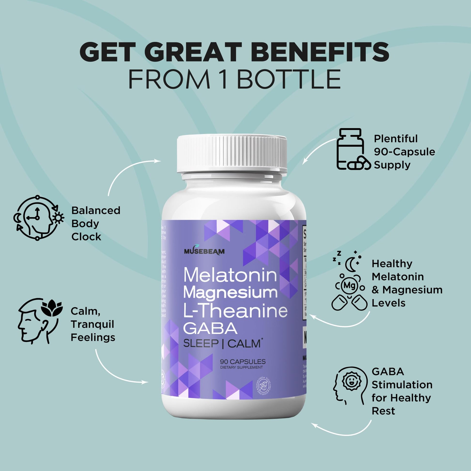 MuseBeam Magnesium Glycinate 275mg Melatonin 5mg L-Theanine 200mg GABA 100mg Capsules - Full Rest Nighttime Bedtime Support Supplement for Men Women - Vegan Sugar-Free Gluten-Free musebeam buy supplements canada