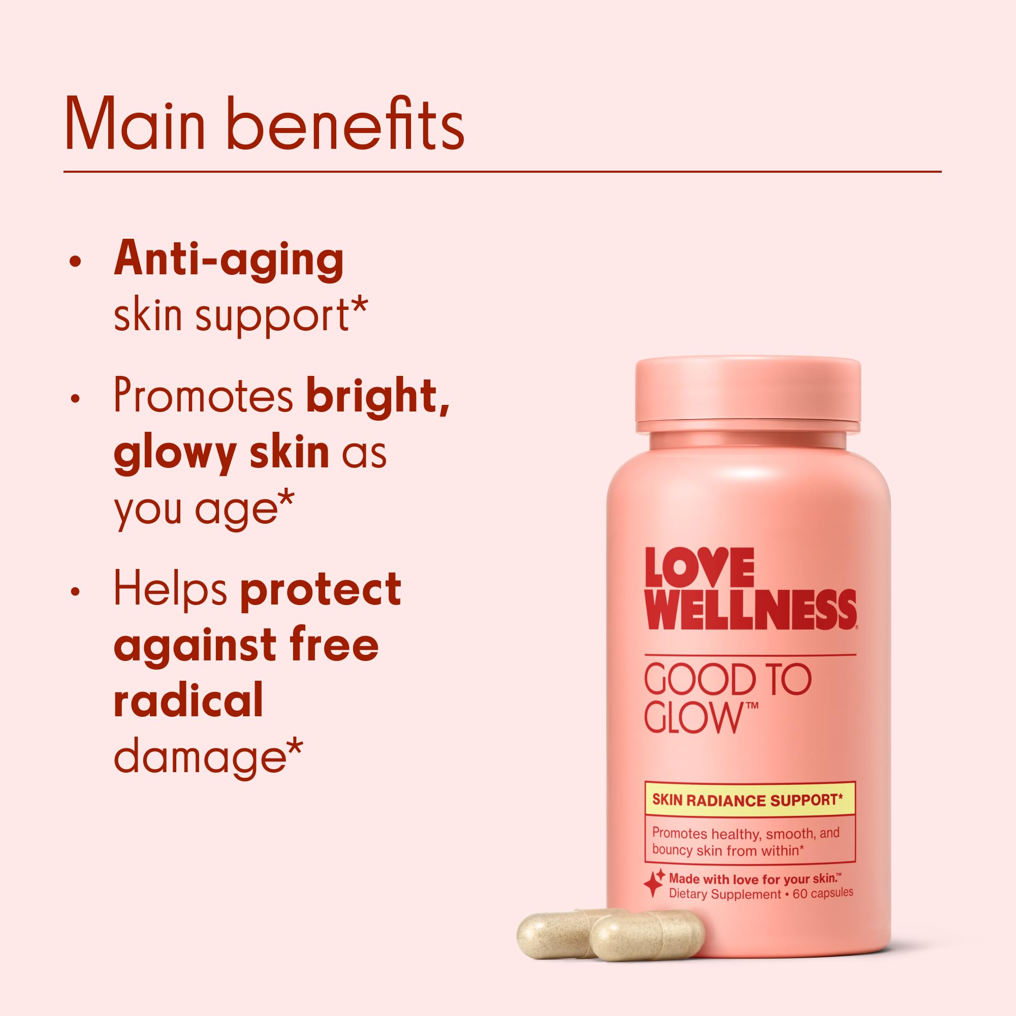 Love Wellness Good to Glow | Collagen Supplement with Biotin, Vitamin C, E, Ashwagandha & Zinc | Promotes Smooth, Glowing & Clear Skin | Enhances Smoothness & Promotes Healthy Skin | 60 Count Love Wellness buy supplements canada